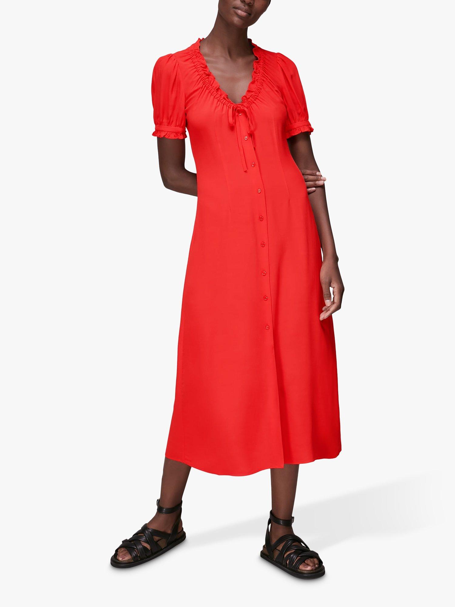 Whistles Ada Ruched Detail Midi Dress, Red