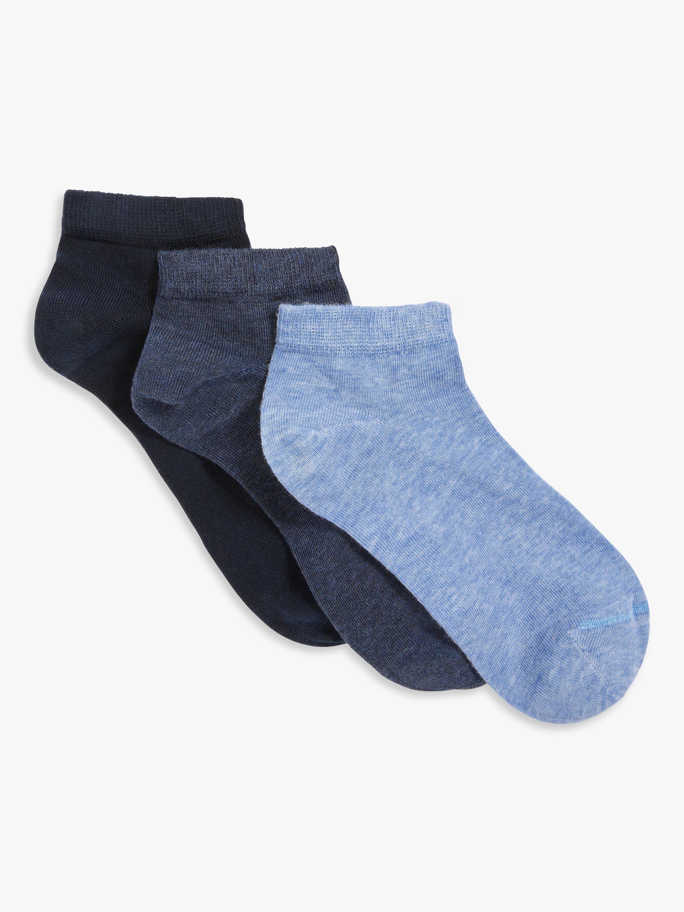 John Lewis Women's Organic Cotton Trainer Socks, Pack of 3, Blue
