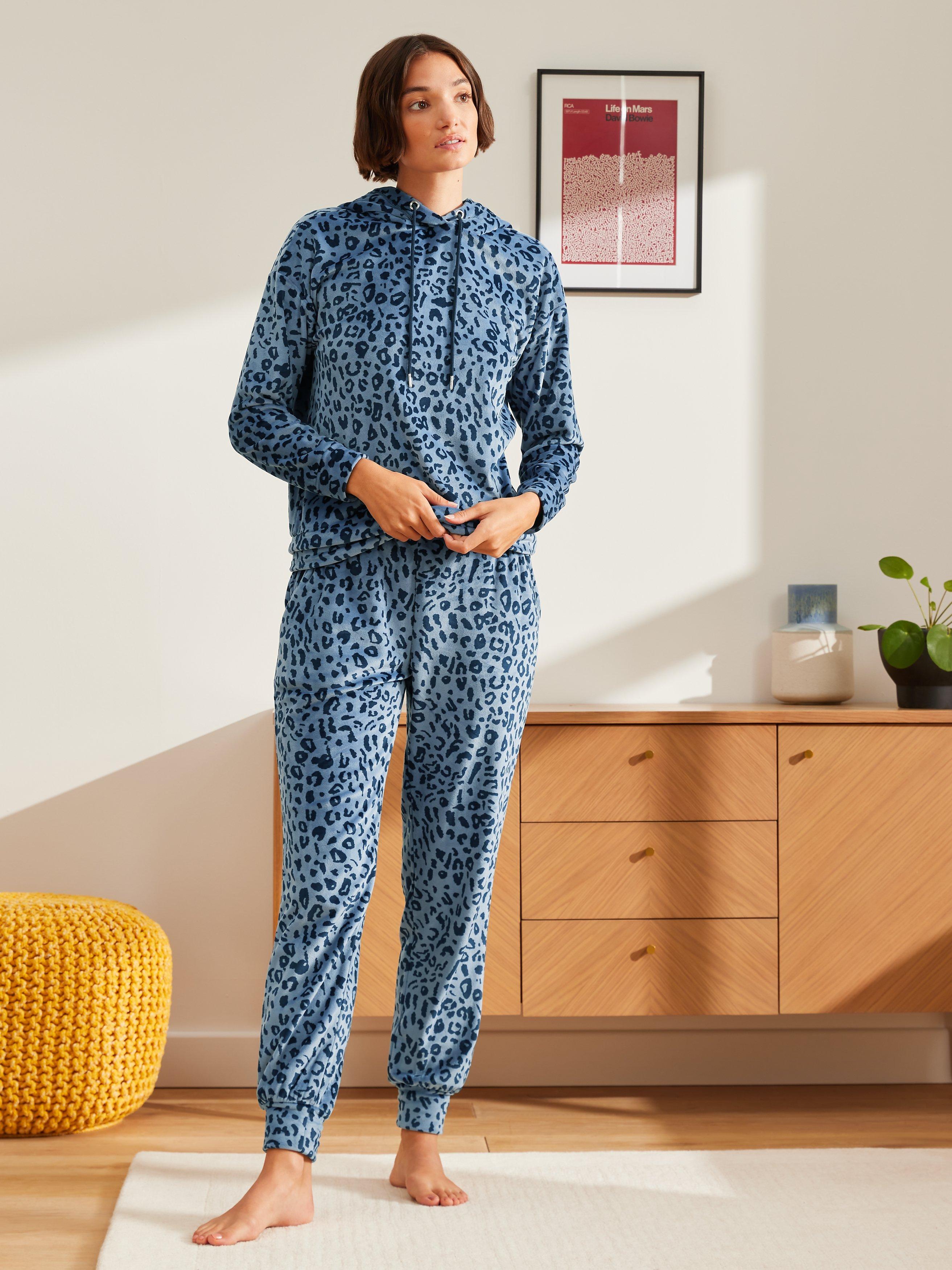 John Lewis ANYDAY Leona Double Sided Velour Jogger Lounge Pants, Blue Animal Print