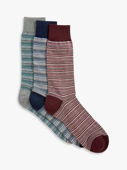 John Lewis Made in Italy Cotton Patterned Socks, Pack of 3, Multi, Multi Stripe