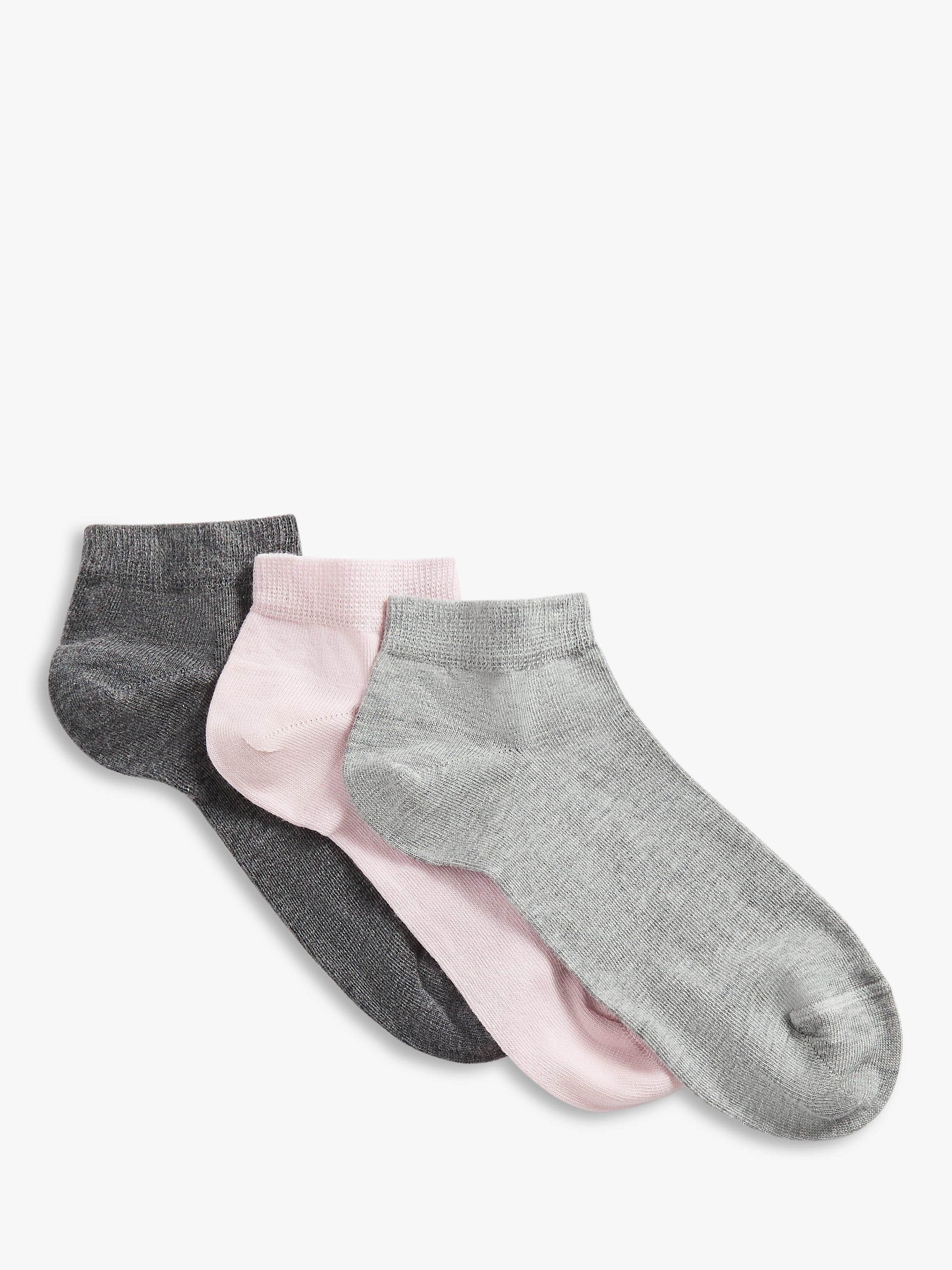 John Lewis Women's Organic Cotton Trainer Socks, Pack of 3, Pink/Light Grey/Mid Grey