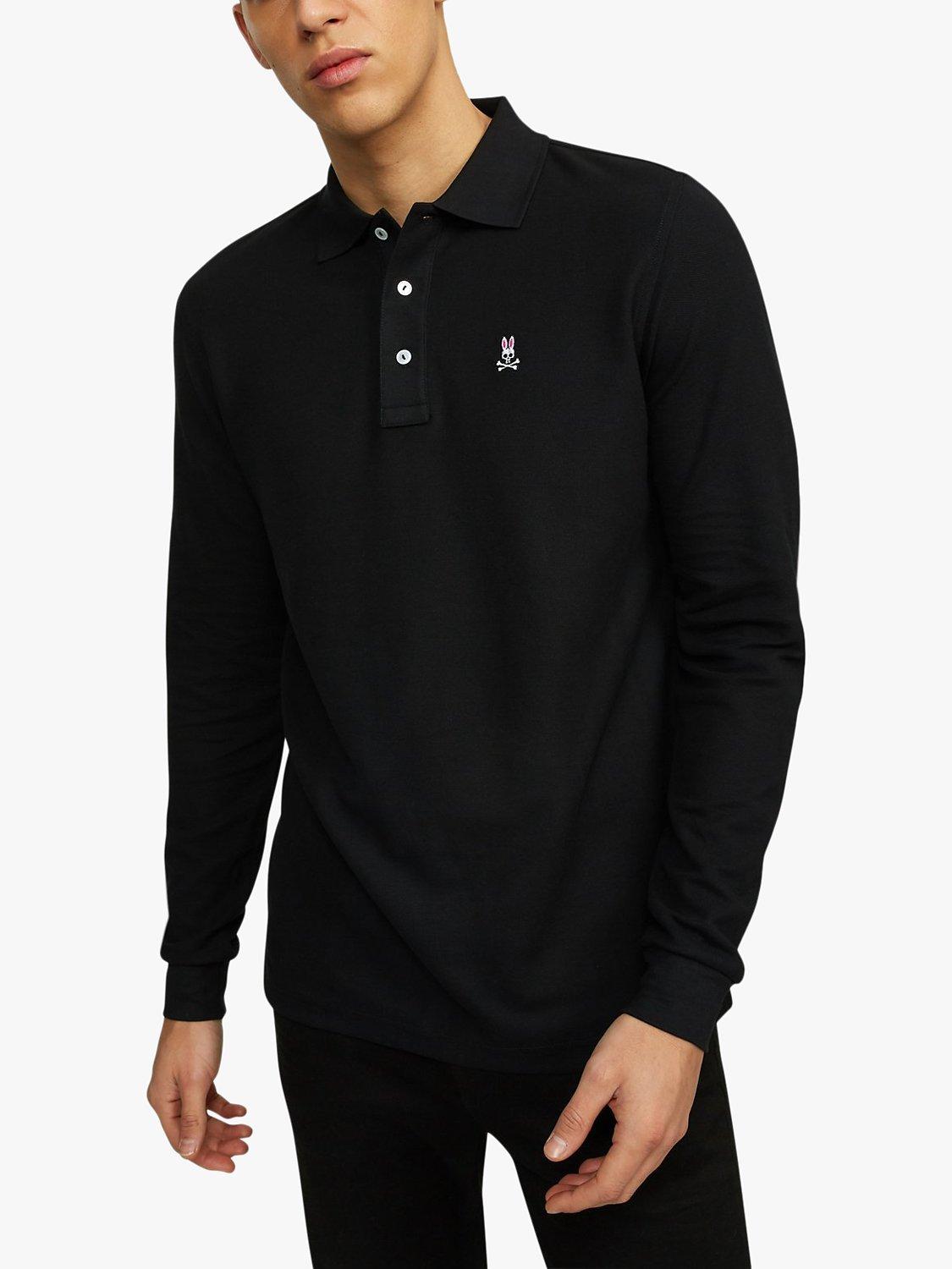 Product image 1 of 6, which shows Psycho Bunny Classic Long Sleeve Pique Polo Shirt, Black, S