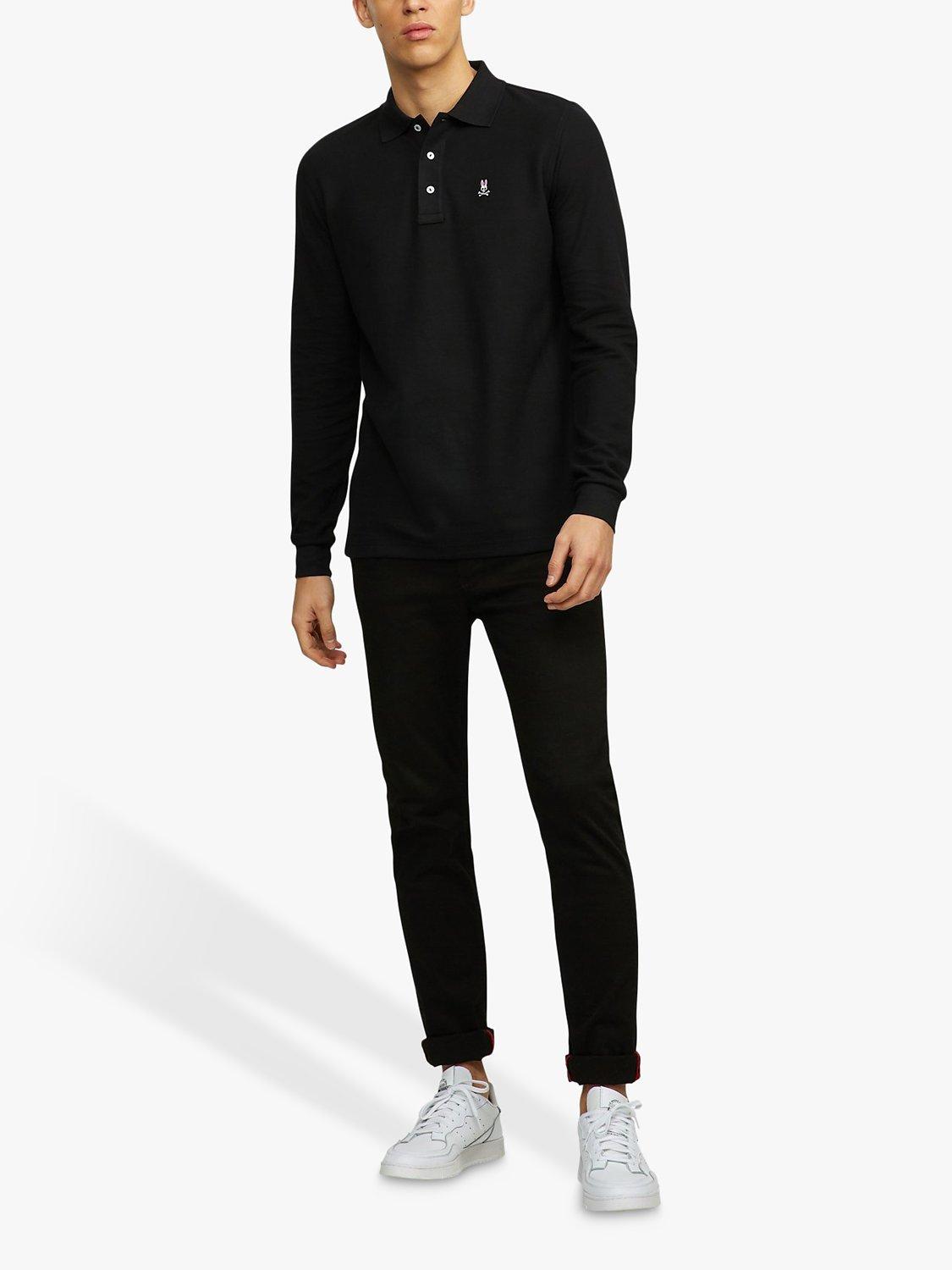 Product image 2 of 6, which shows Psycho Bunny Classic Long Sleeve Pique Polo Shirt, Black, S
