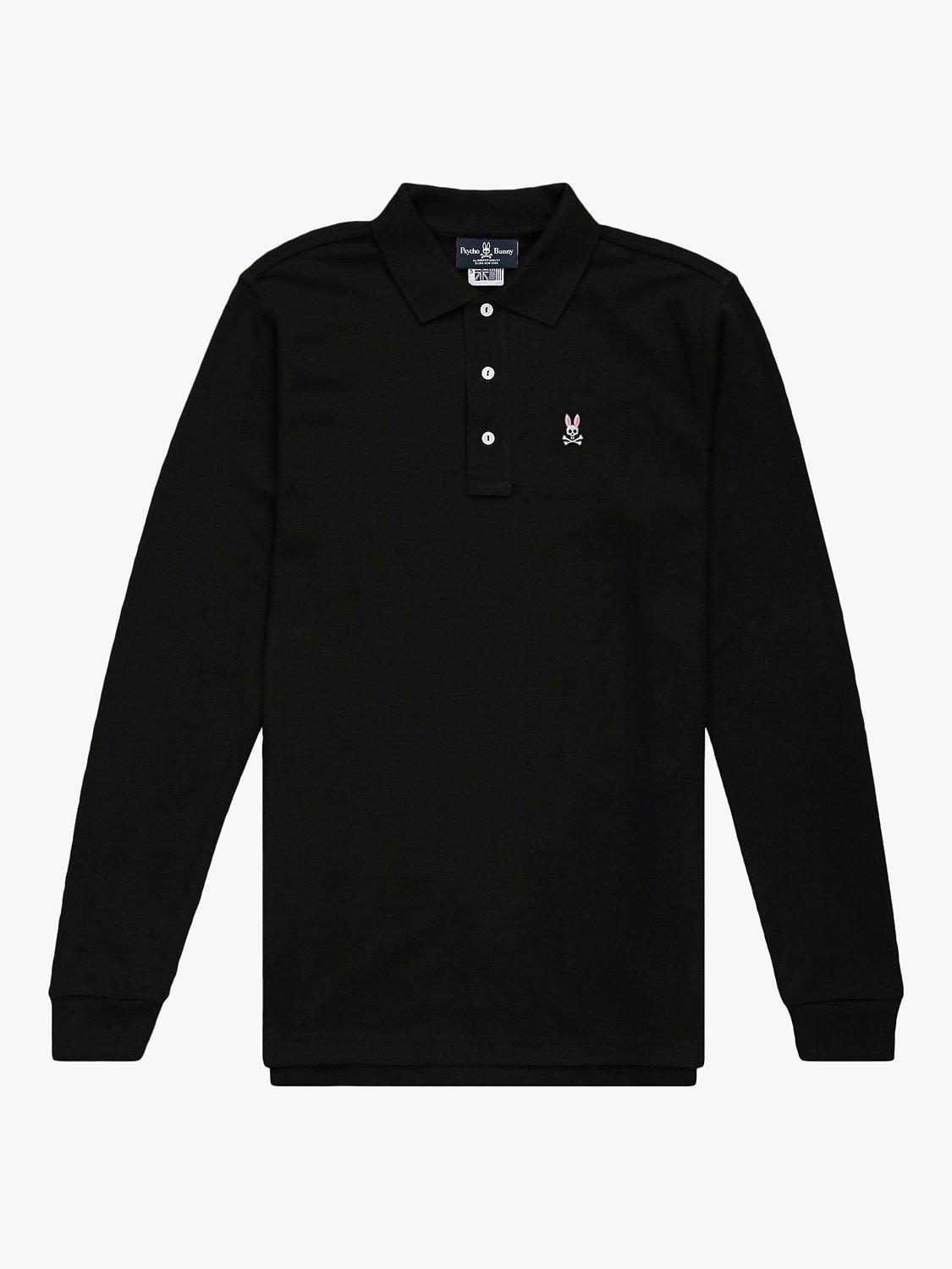 Product image 3 of 6, which shows Psycho Bunny Classic Long Sleeve Pique Polo Shirt, Black, S