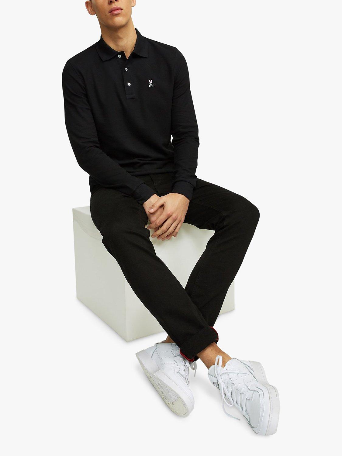 Product image 6 of 6, which shows Psycho Bunny Classic Long Sleeve Pique Polo Shirt, Black, S