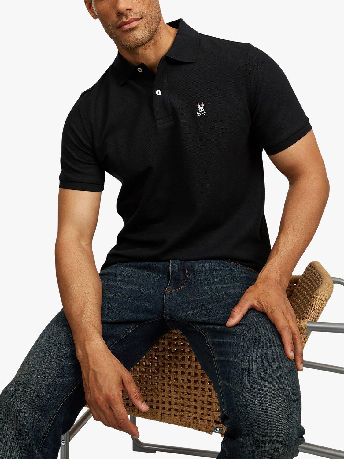 Psycho Bunny Classic Short Sleeve Pique Polo Shirt, Black, S