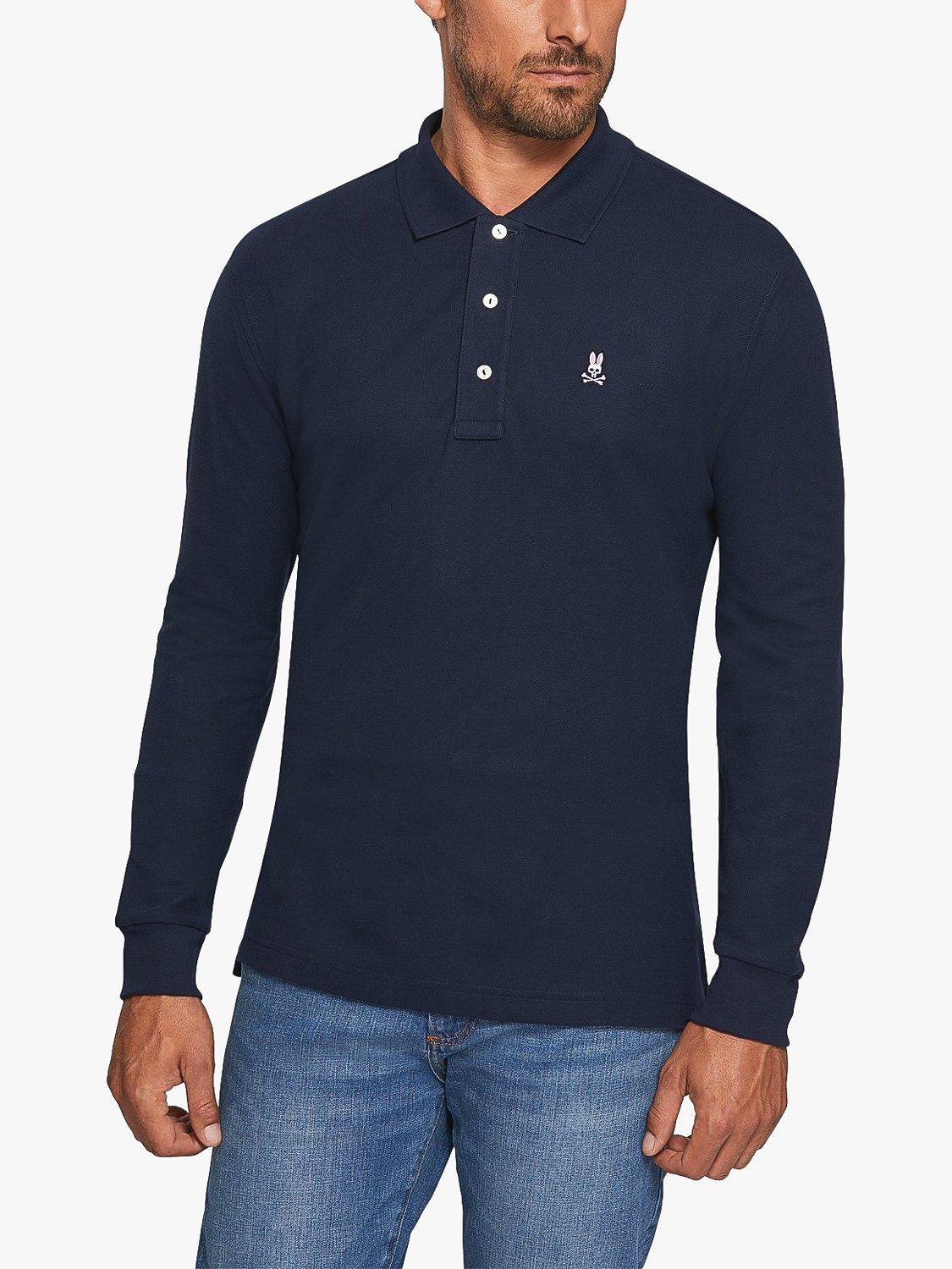 Product image 1 of 5, which shows Psycho Bunny Classic Long Sleeve Pique Polo Shirt, Navy, S