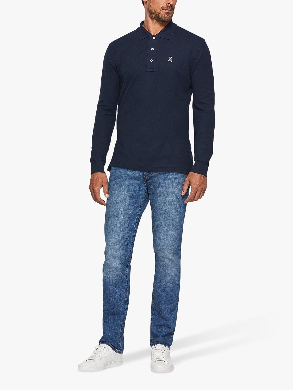Product image 2 of 5, which shows Psycho Bunny Classic Long Sleeve Pique Polo Shirt, Navy, S