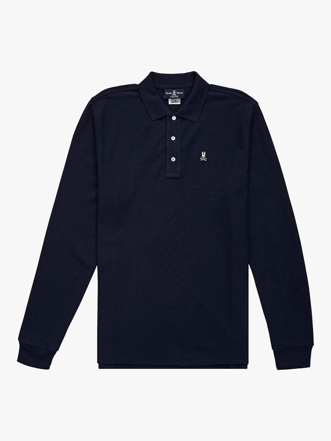 Product image 3 of 5, which shows Psycho Bunny Classic Long Sleeve Pique Polo Shirt, Navy, S