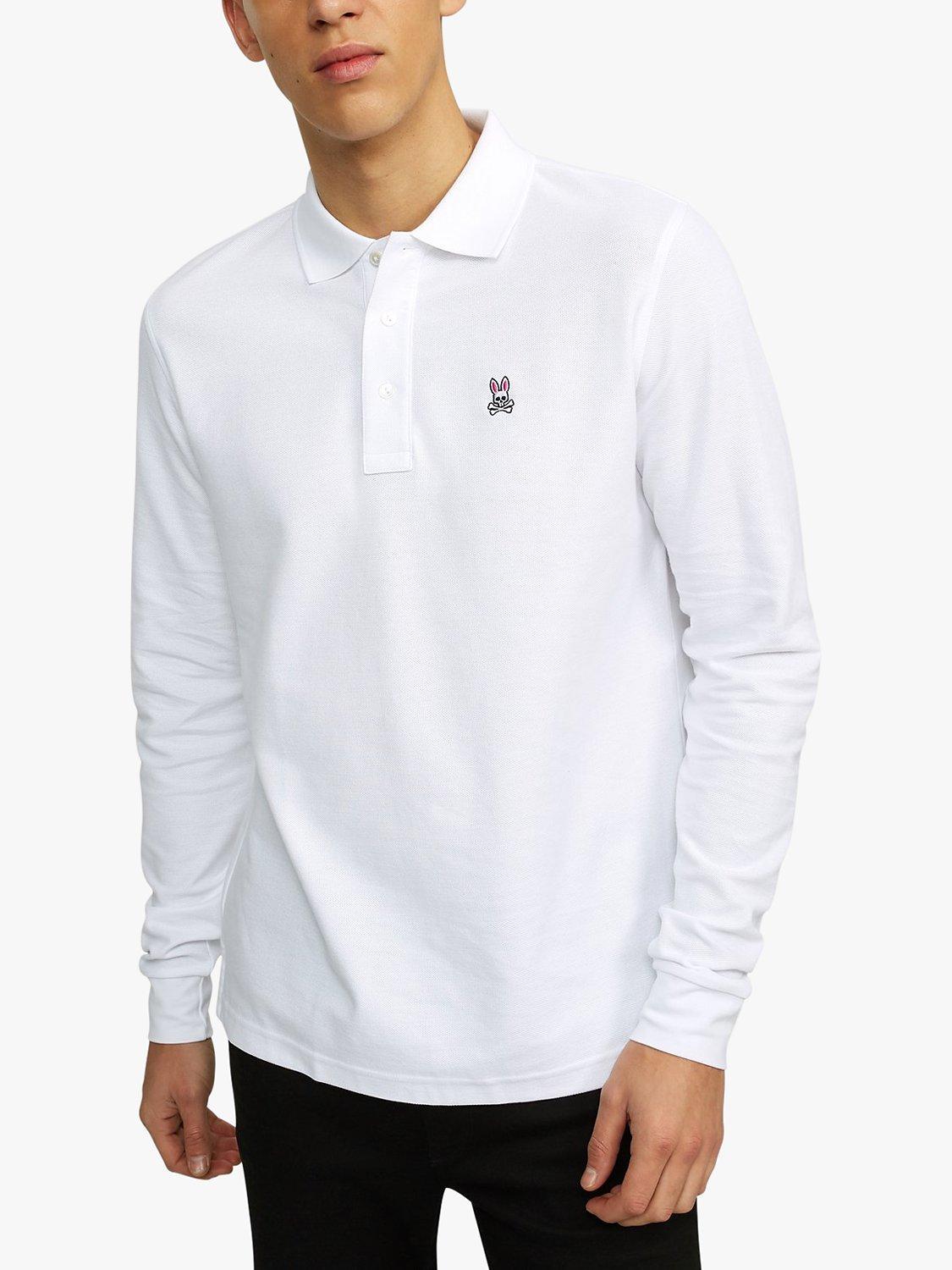 Product image 1 of 6, which shows Psycho Bunny Classic Long Sleeve Pique Polo Shirt, White, S
