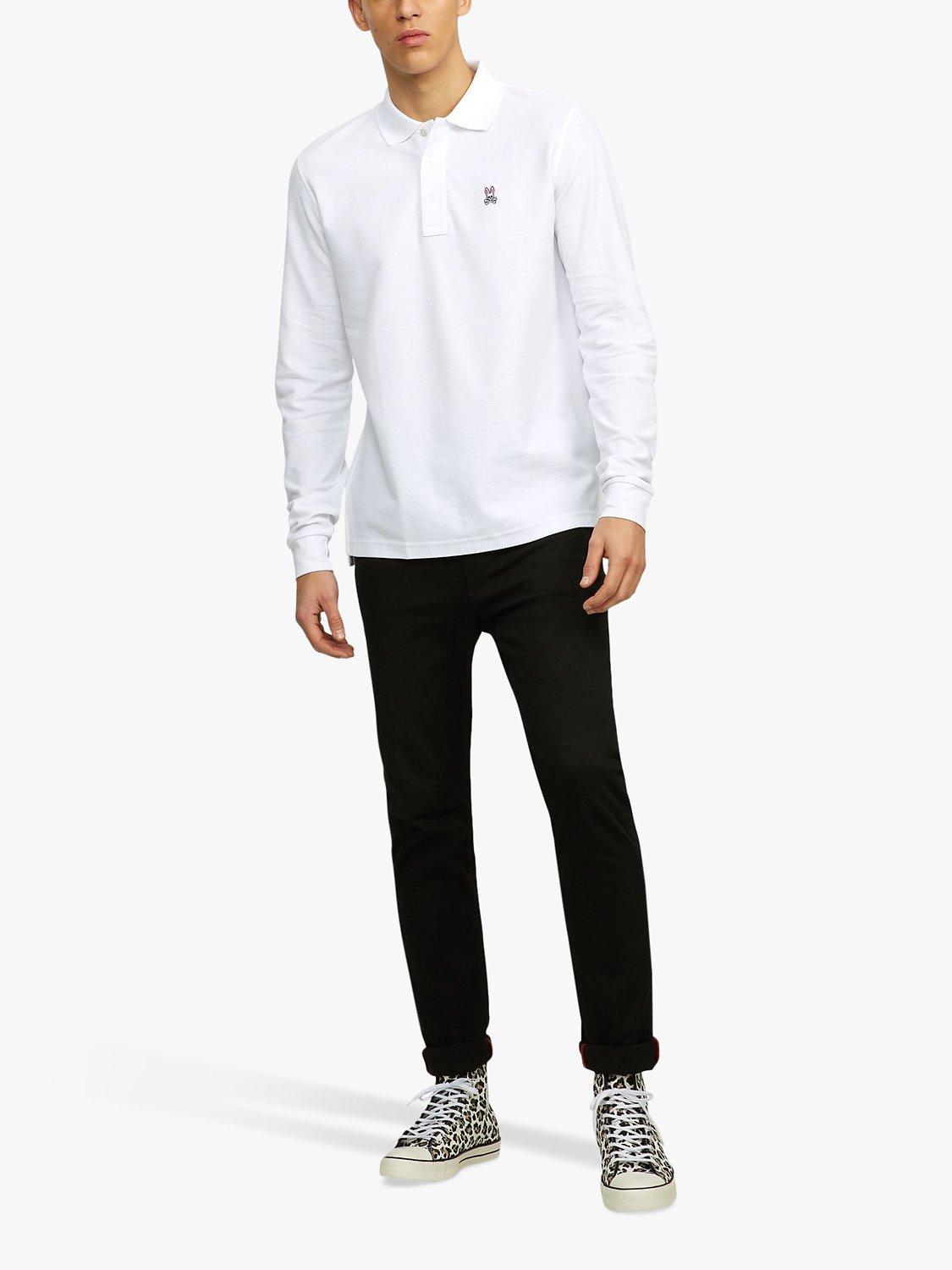 Product image 2 of 6, which shows Psycho Bunny Classic Long Sleeve Pique Polo Shirt, White, S