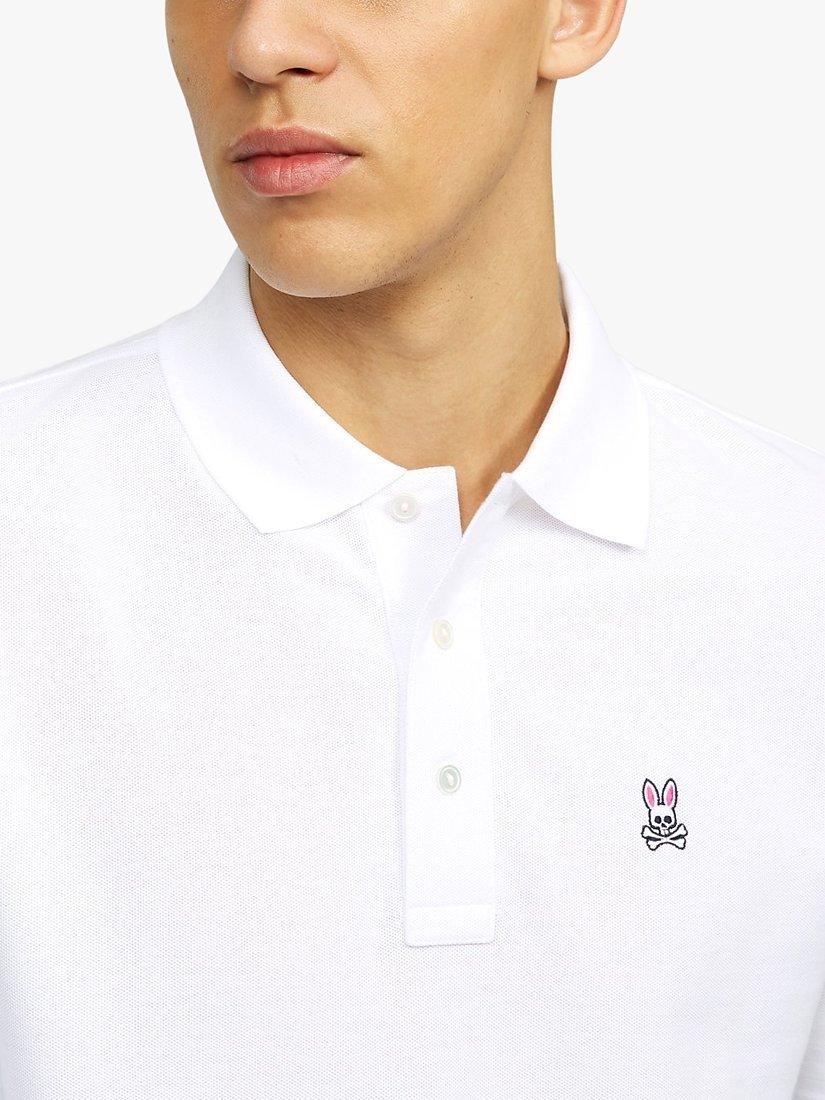 Product image 4 of 6, which shows Psycho Bunny Classic Long Sleeve Pique Polo Shirt, White, S