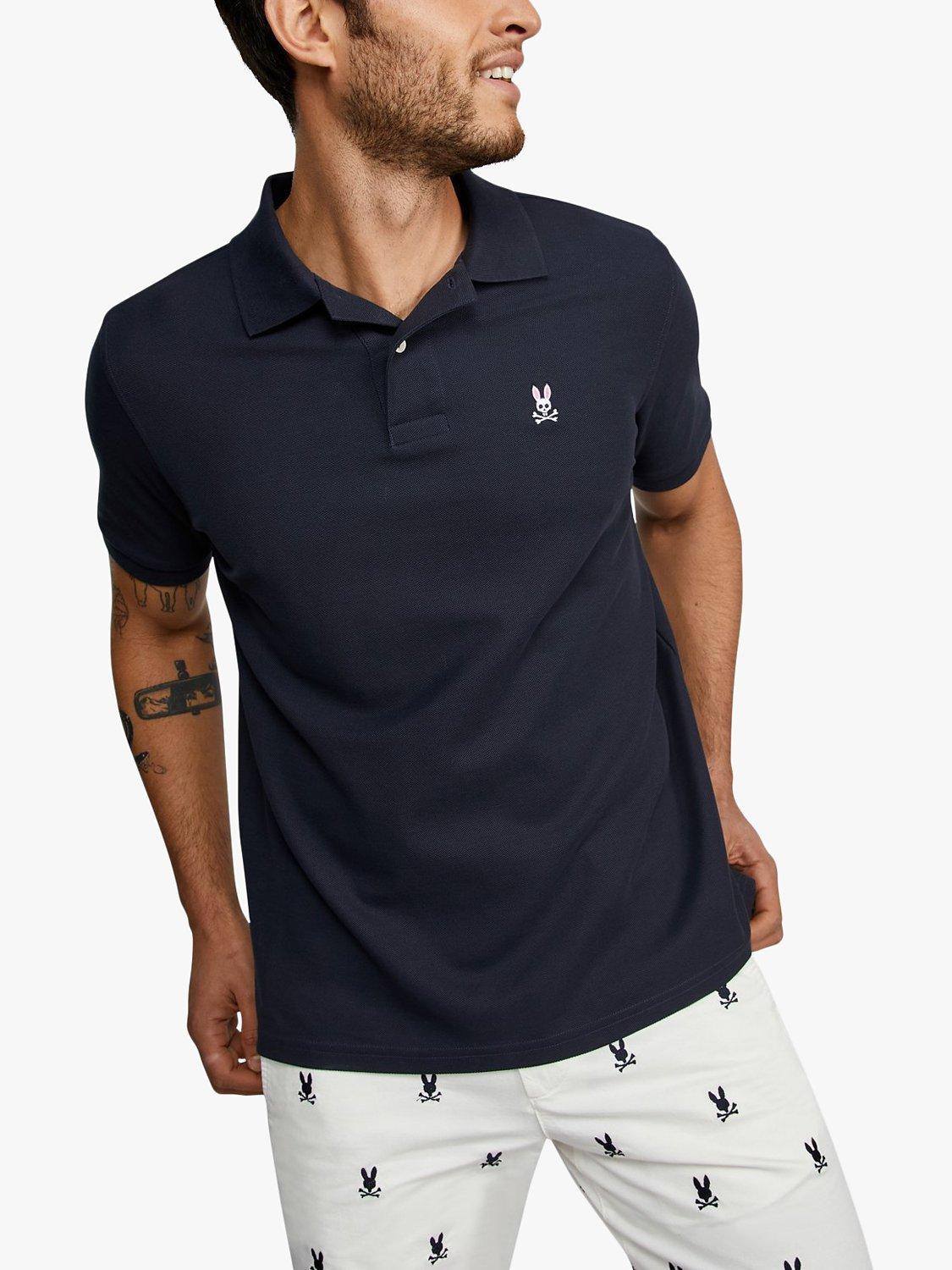 Product image 1 of 6, which shows Psycho Bunny Classic Short Sleeve Pique Polo Shirt, Navy, S