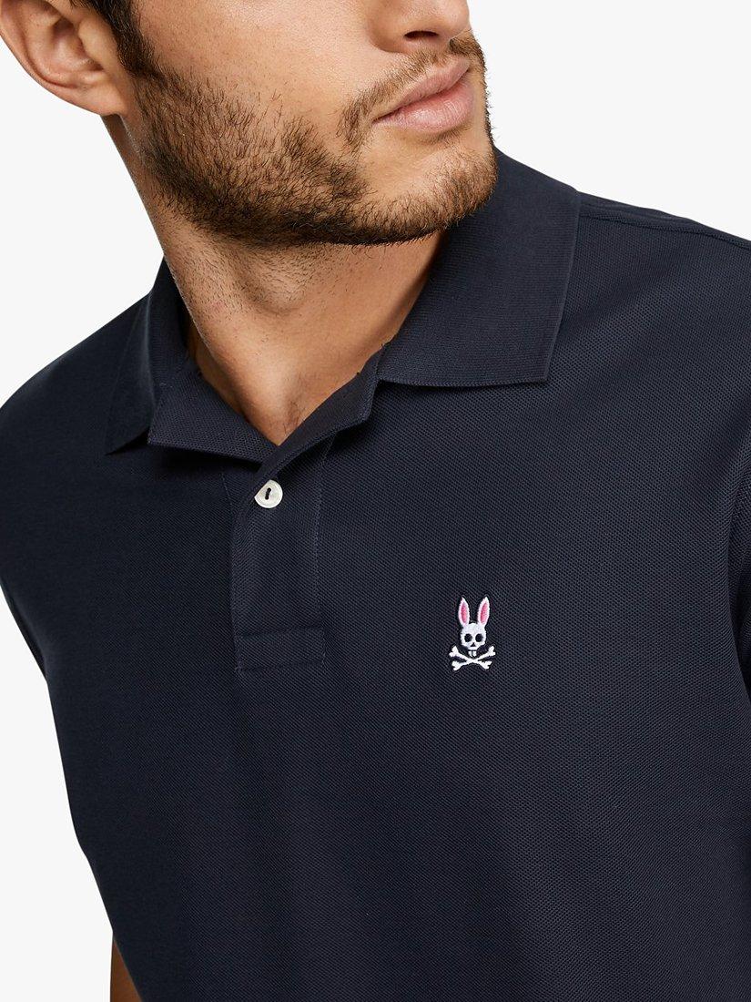 Product image 4 of 6, which shows Psycho Bunny Classic Short Sleeve Pique Polo Shirt, Navy, S