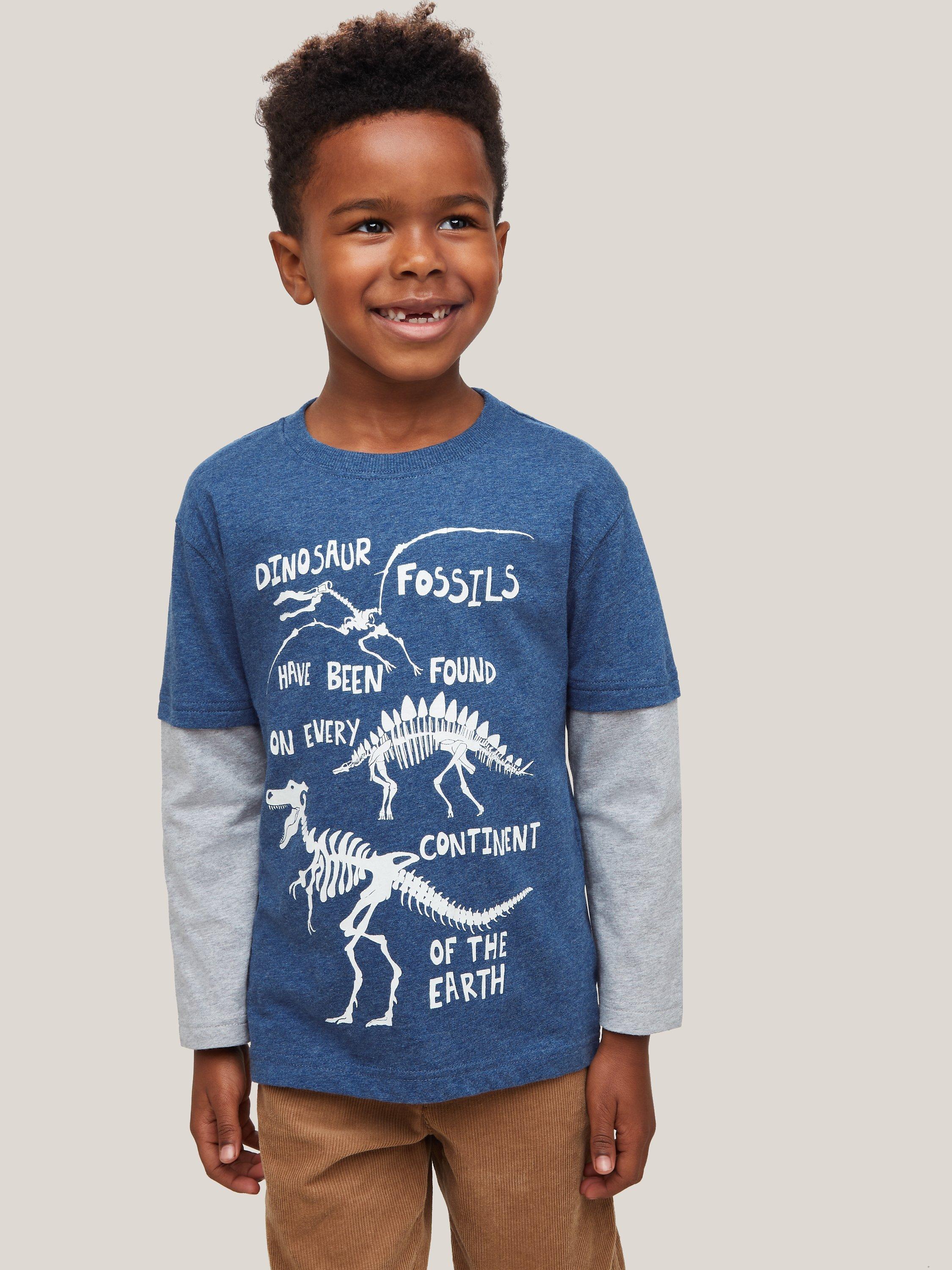 John Lewis & Partners Kids' Dinosaur Glow Long Sleeve T-Shirt, Navy
