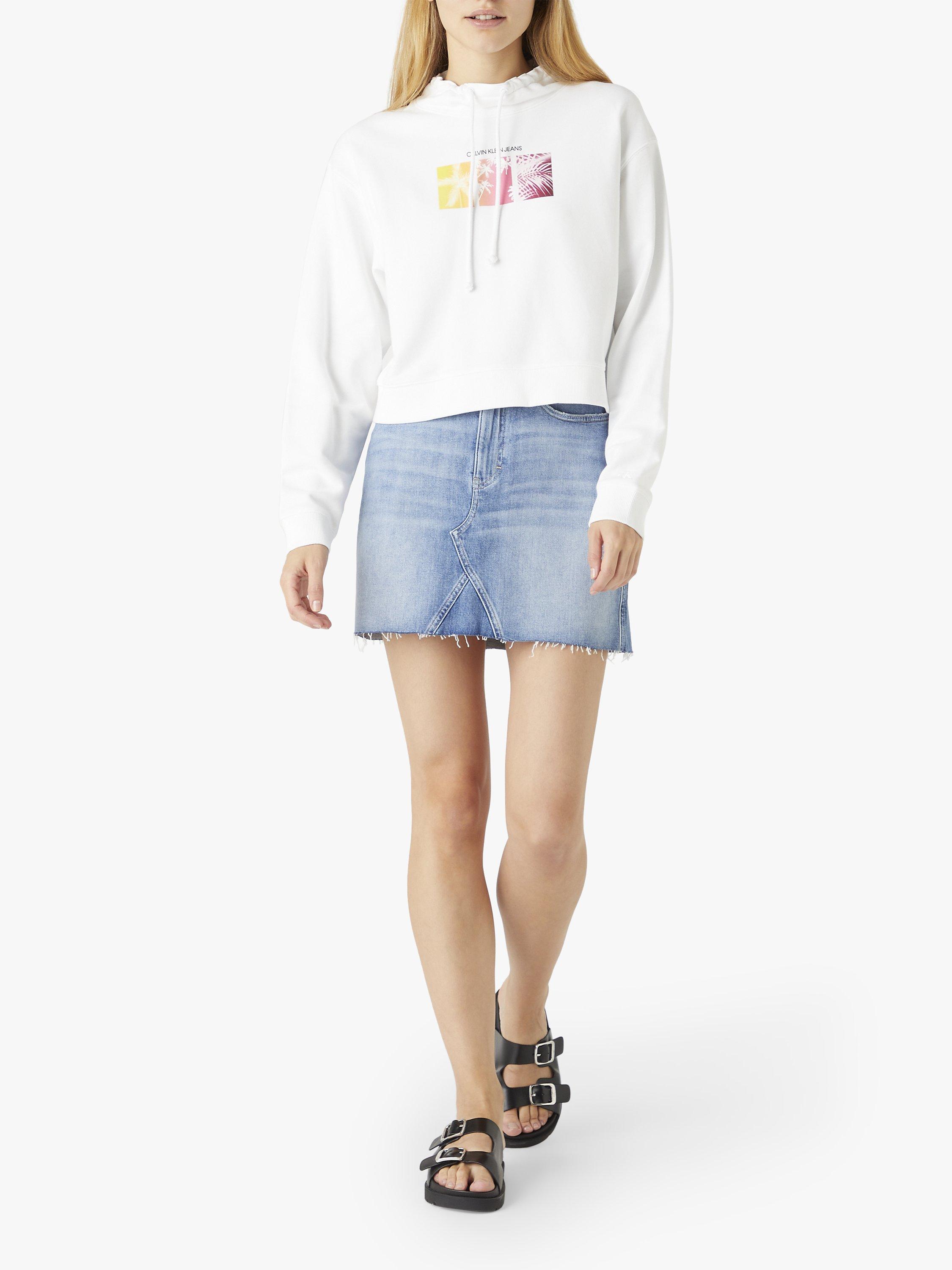 Calvin Klein Jeans Palm Print Organic Cotton Sweatshirt, Bright White