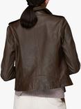 Whistles Agnes Leather Biker Jacket, Chocolate