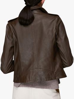 Whistles Agnes Leather Biker Jacket - view 2, Chocolate