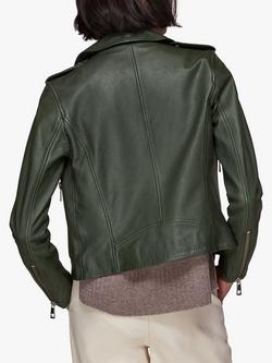 Whistles Agnes Leather Biker Jacket - view 2, Dark Green