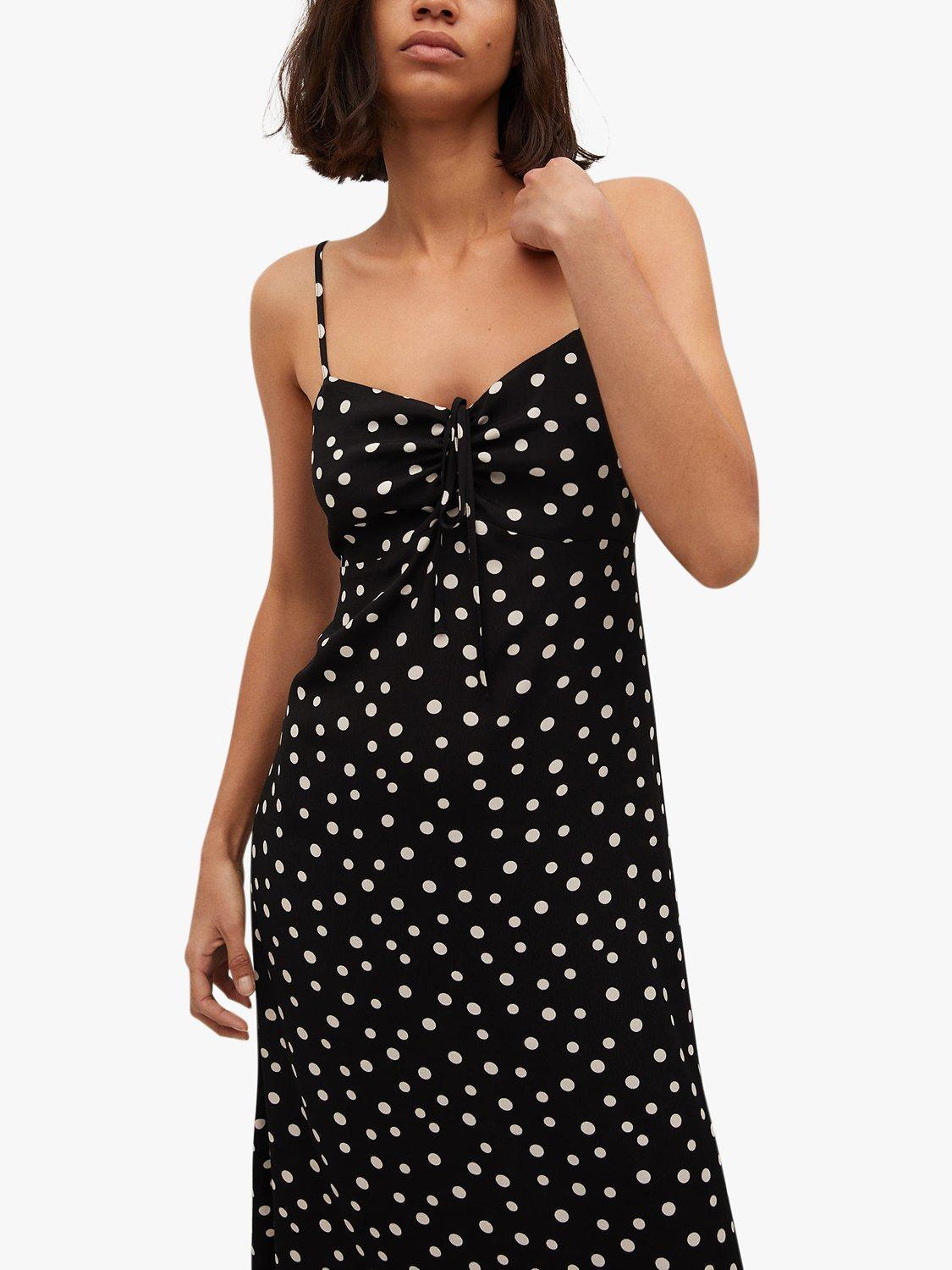 Mango Polka Dot Print Midi Dress, Black/White
