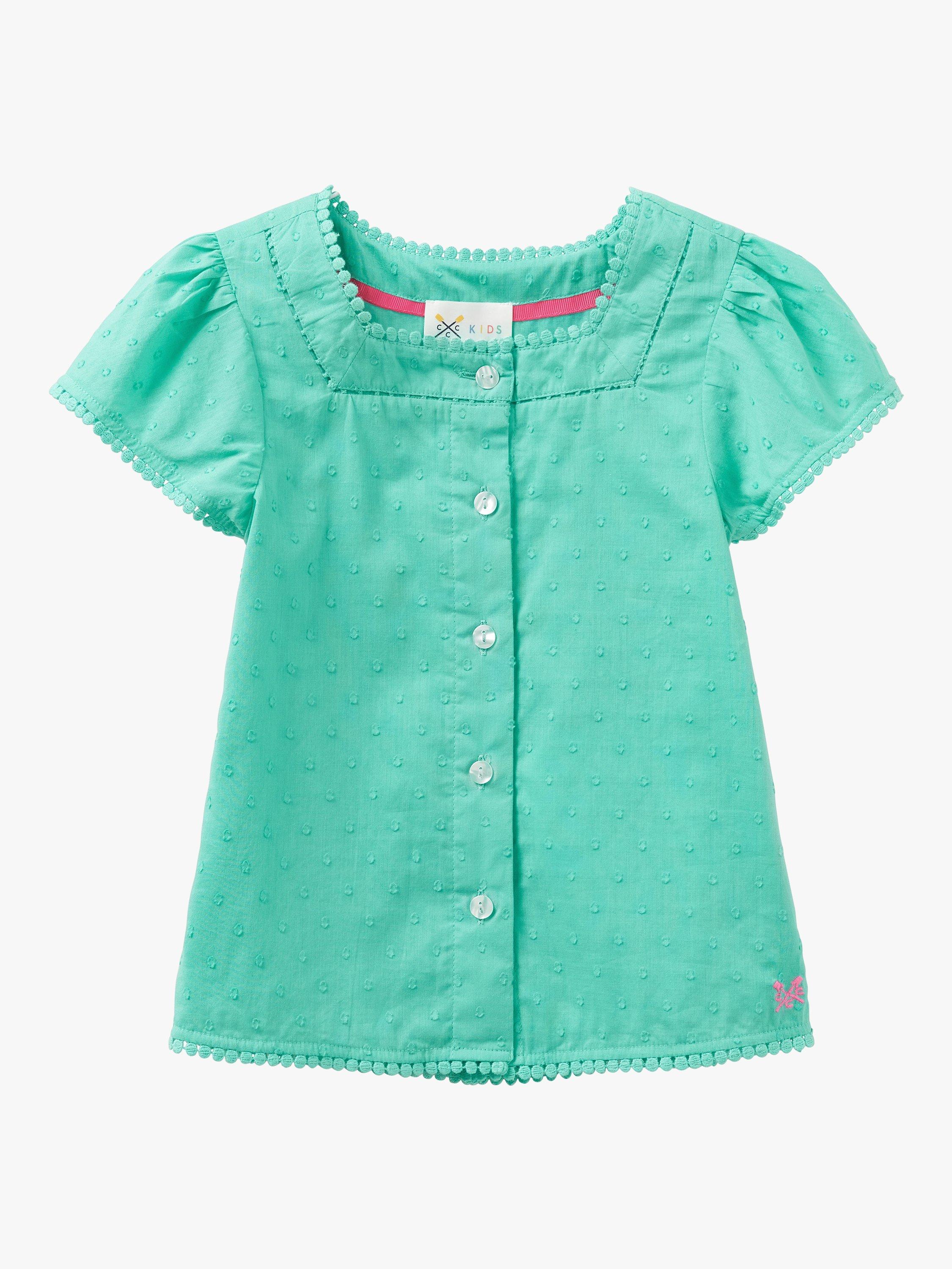 Crew Clothing Kids' Short Sleeve Dobby Spot Top, Green