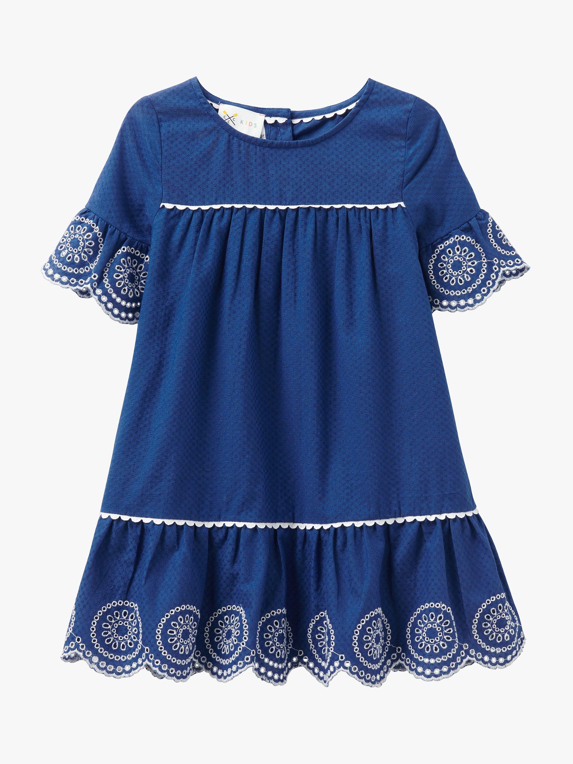 Crew Clothing Kids' Broderie Anglaise Dress, Blue