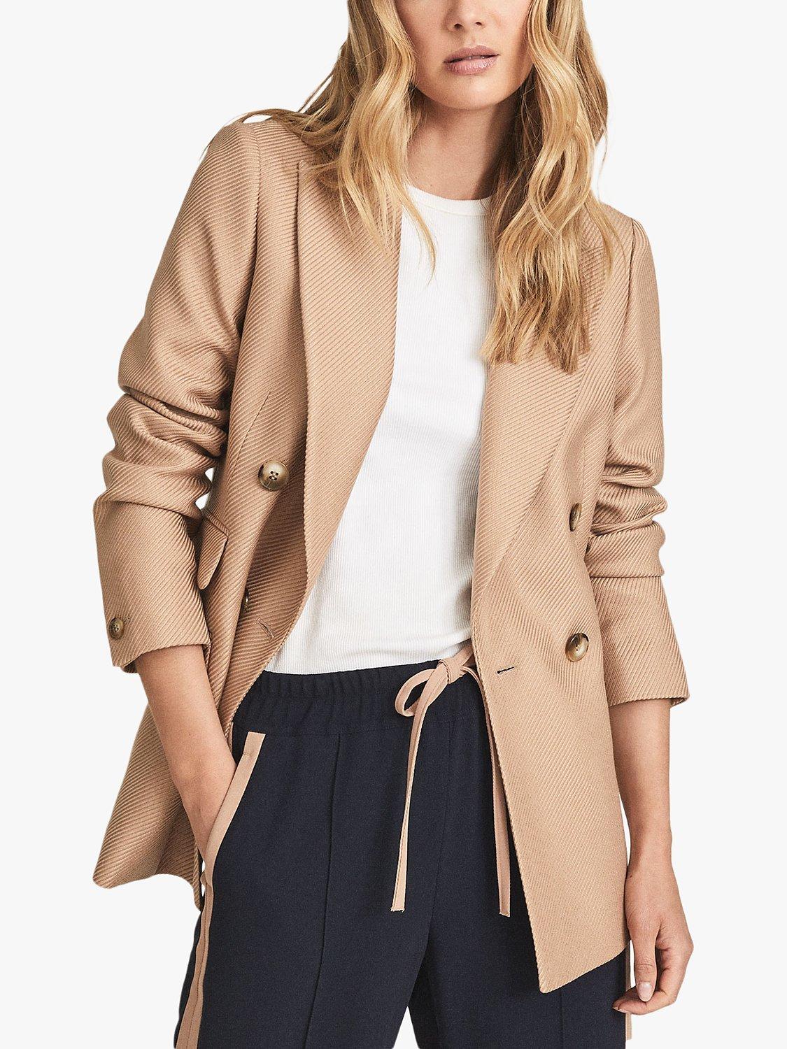 Reiss Logan Double Breasted Twill Blazer, Camel