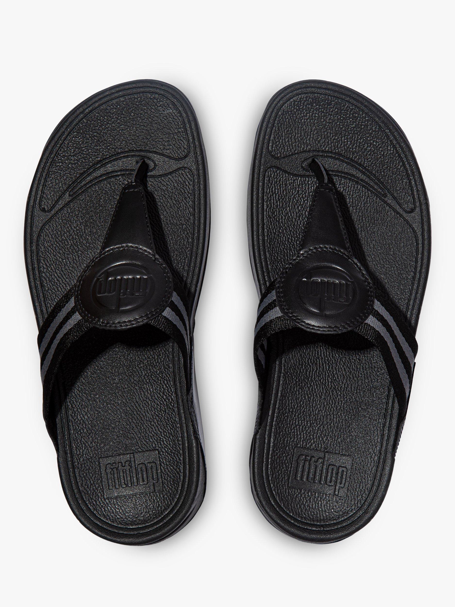 FitFlop Walkstar Leather Mix Toe Post Sandals, Black, 3