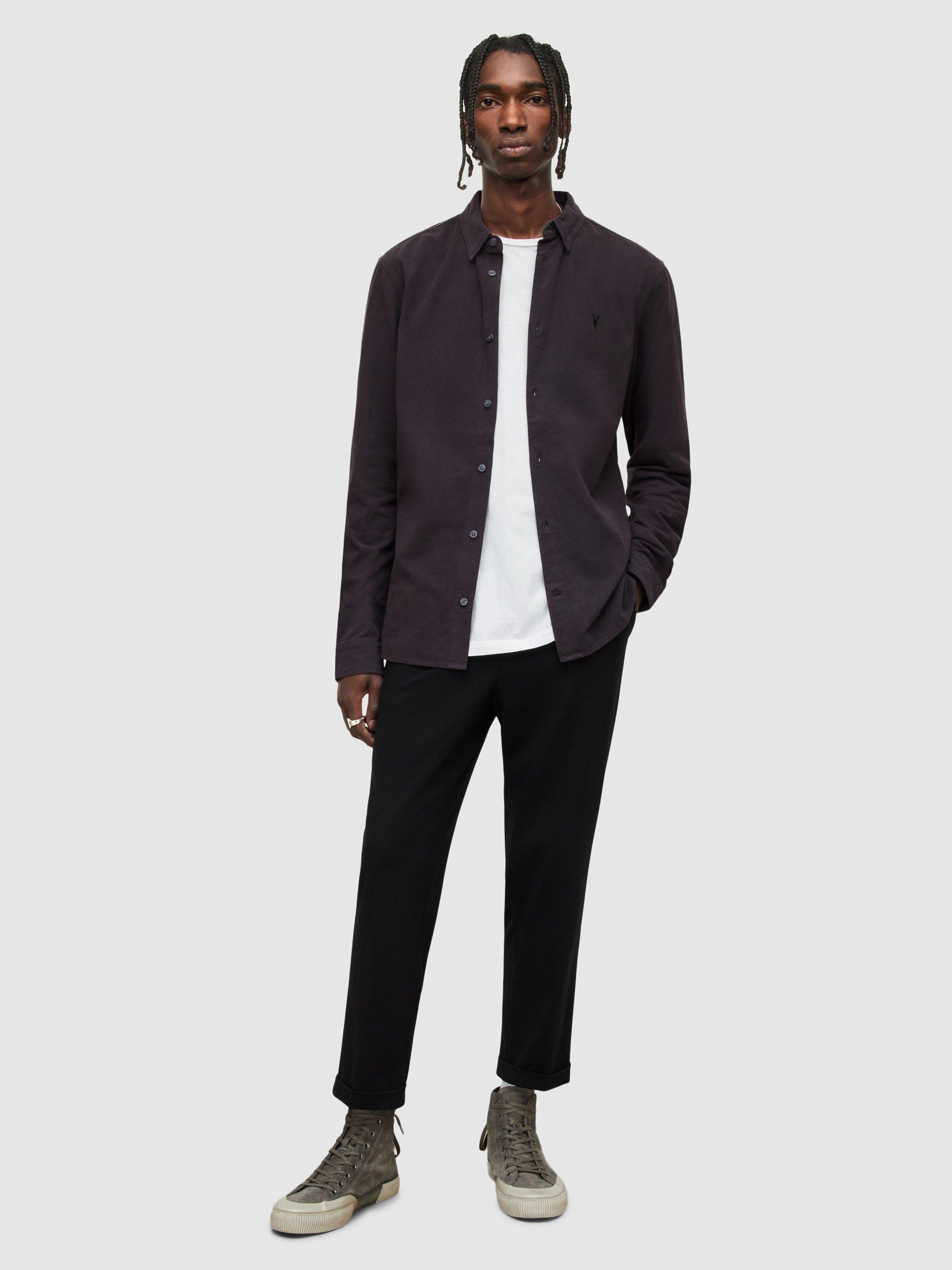 Product image 3 of 5, which shows AllSaints Lovell Slim Fit Long Sleeve Shirt, Washed Black, XS