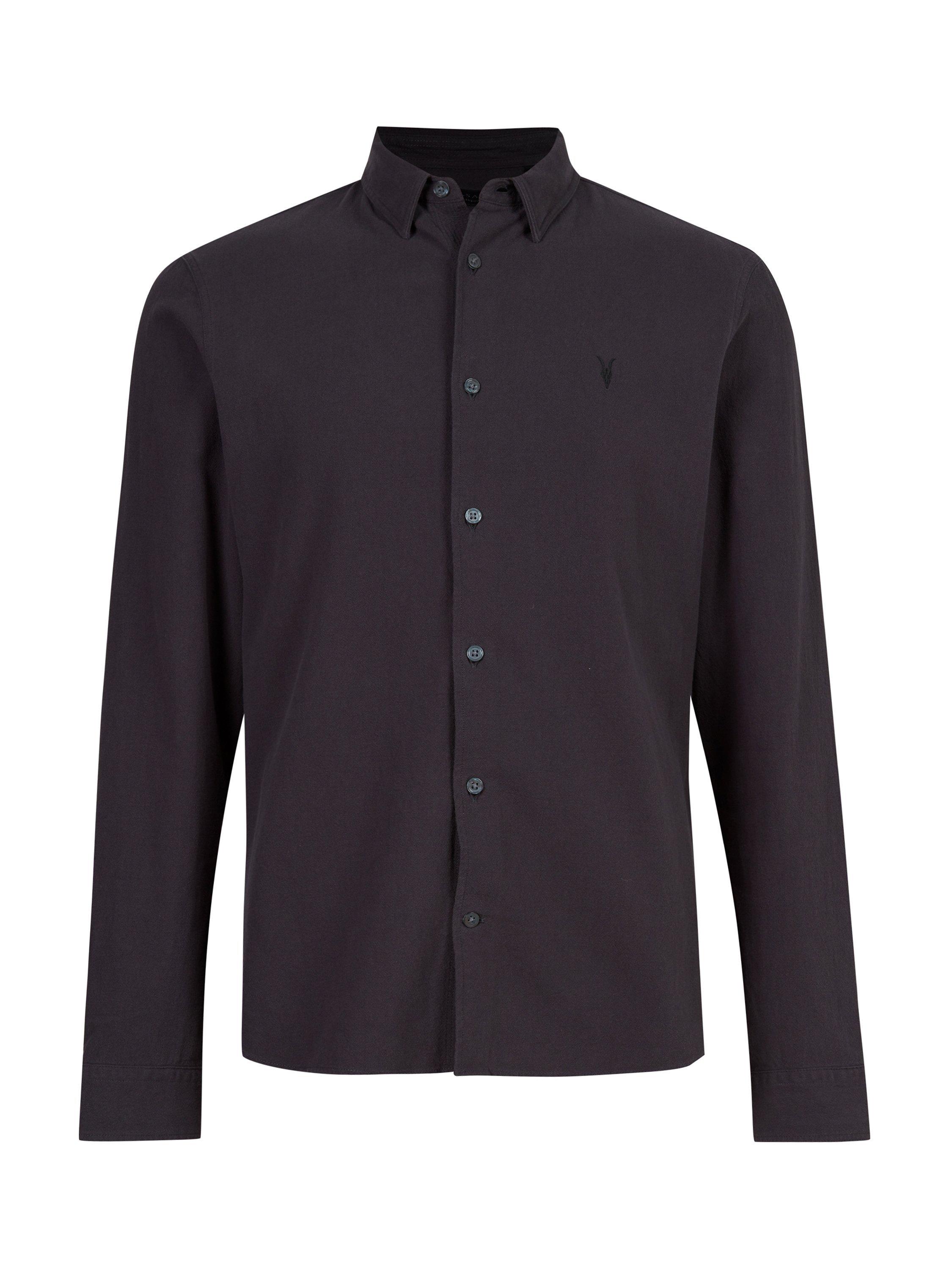 Product image 4 of 5, which shows AllSaints Lovell Slim Fit Long Sleeve Shirt, Washed Black, XS