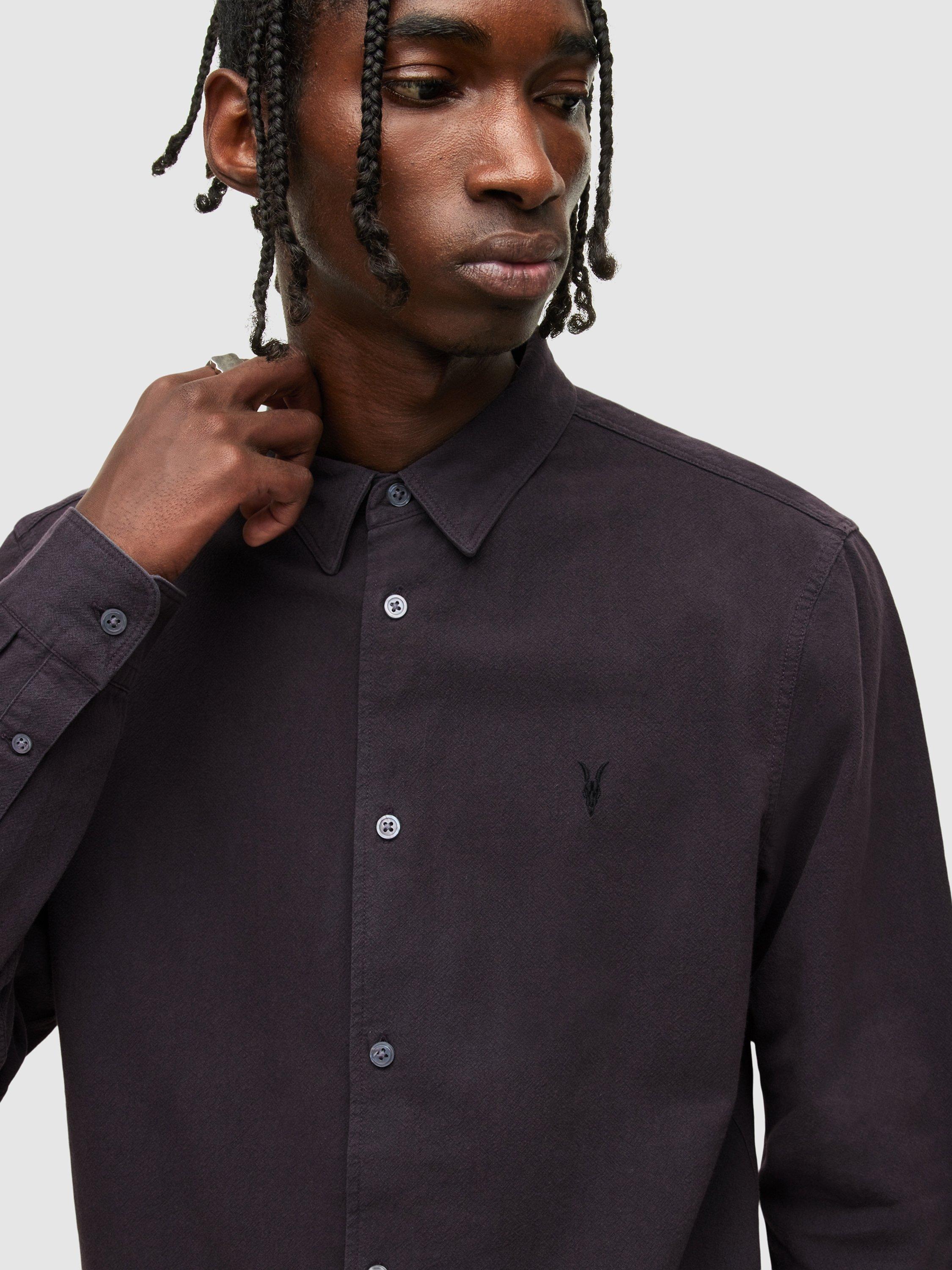 Product image 5 of 5, which shows AllSaints Lovell Slim Fit Long Sleeve Shirt, Washed Black, XS
