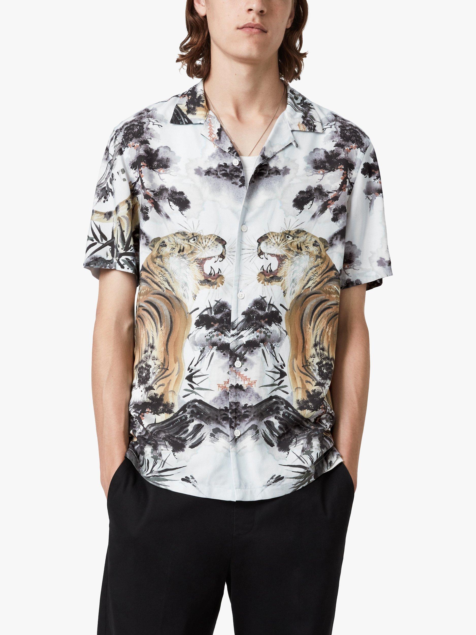 AllSaints Gobi Tiger Print Shirt, Light Grey