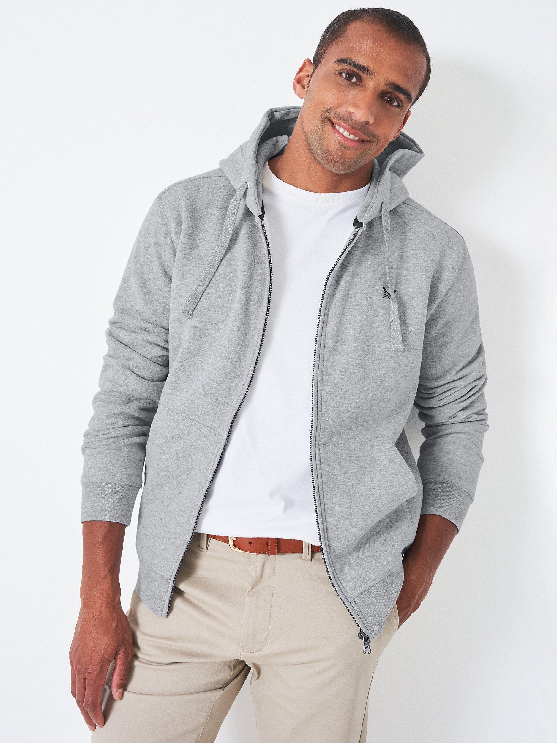 Crew Clothing Crossed Oars Cotton Blend Zip Hoodie, Grey Marl