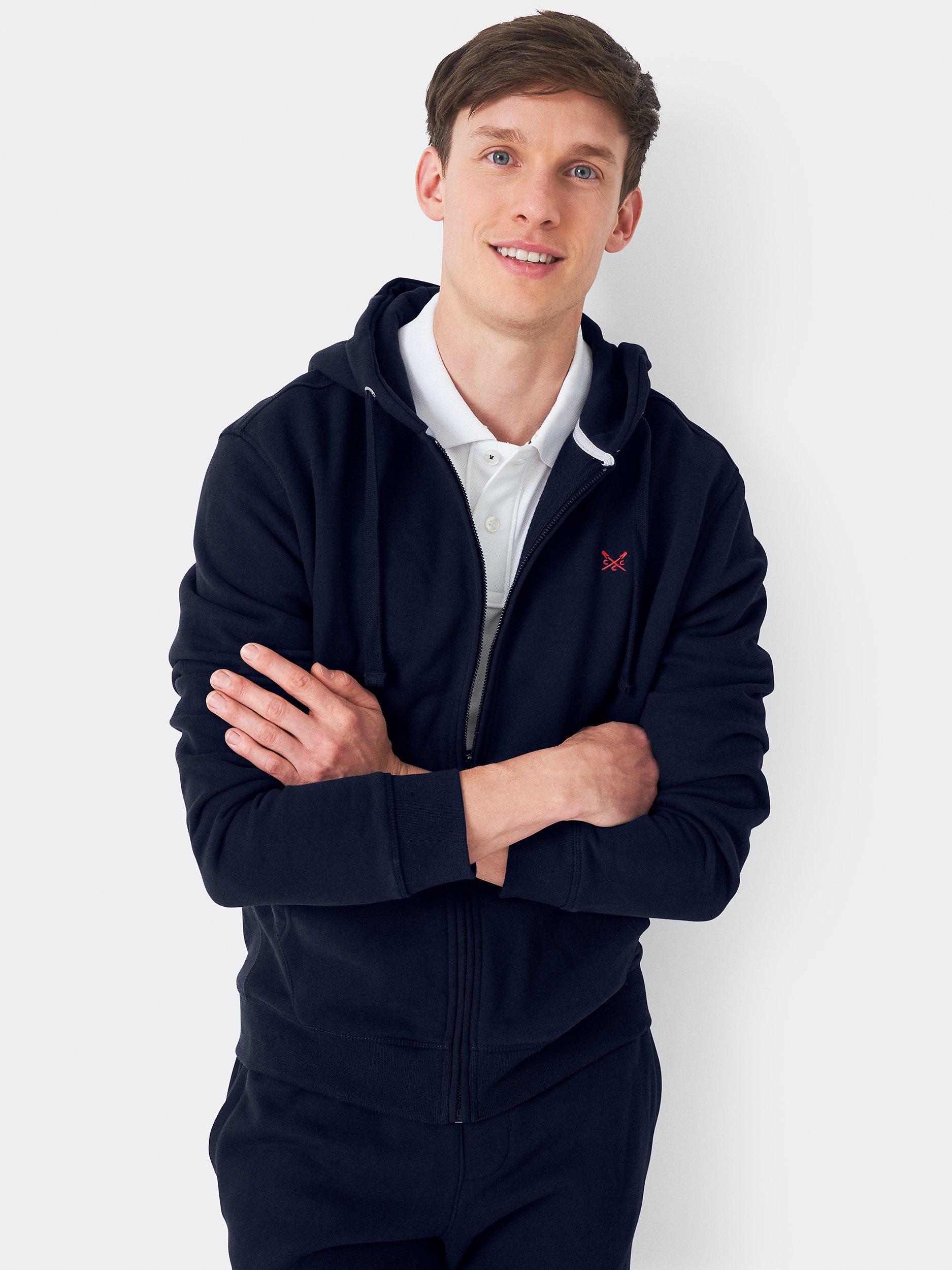 Crew Clothing Crossed Oars Cotton Blend Zip Hoodie, Navy