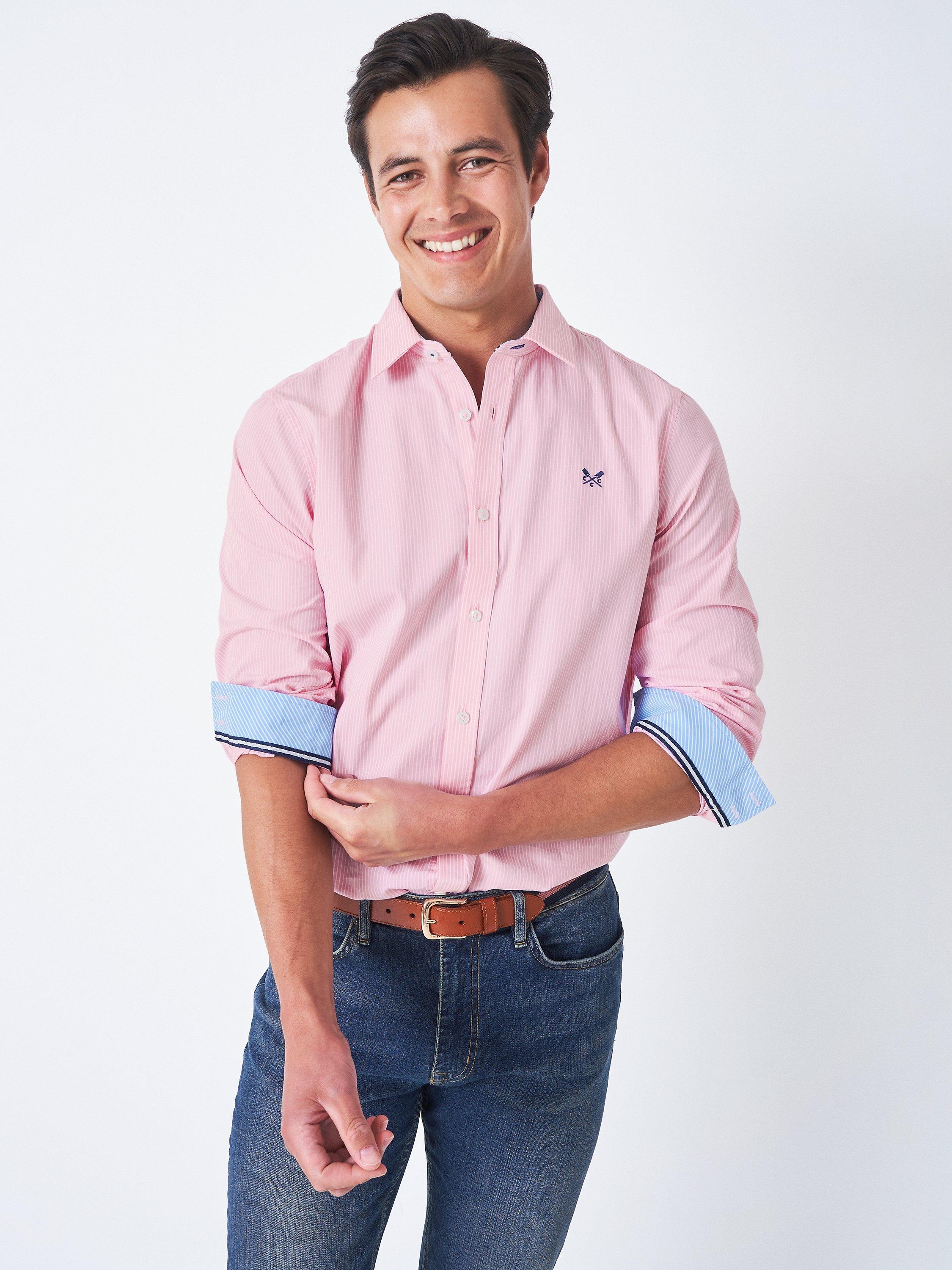 Product image 1 of 6, which shows Crew Clothing Micro Stripe Cotton Shirt, Pink, XS