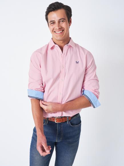 Crew Clothing Micro Stripe Cotton Shirt, Pink, Pink