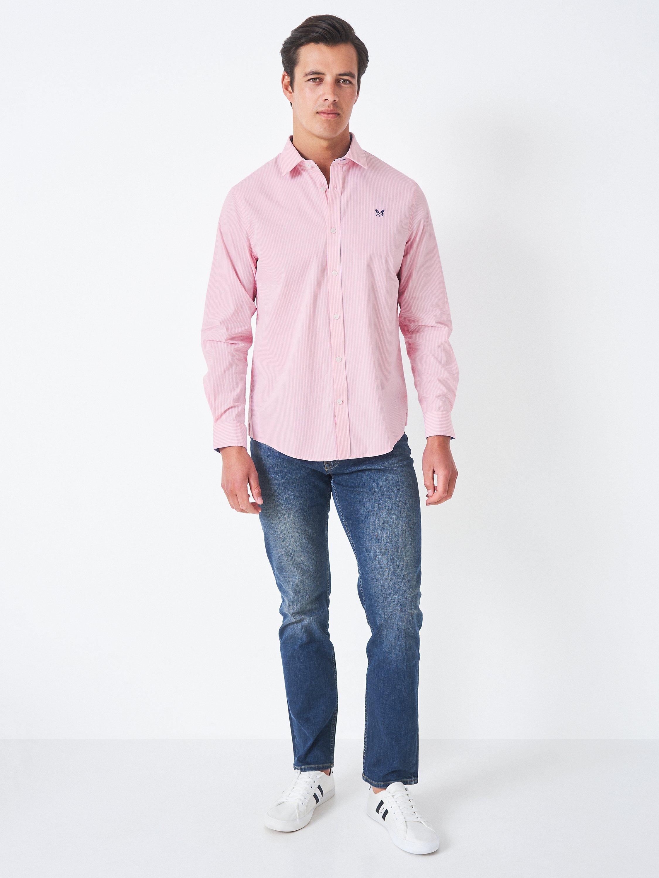 Product image 5 of 6, which shows Crew Clothing Micro Stripe Cotton Shirt, Pink, XS