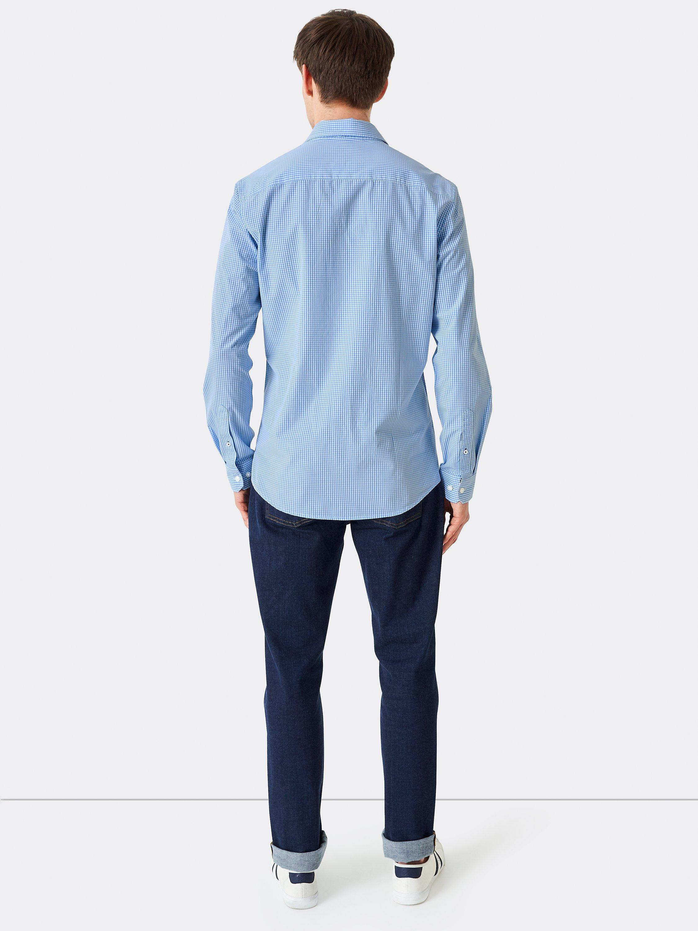 Product image 2 of 5, which shows Crew Clothing Slim Micro Gingham Shirt, Sky Blue, XS