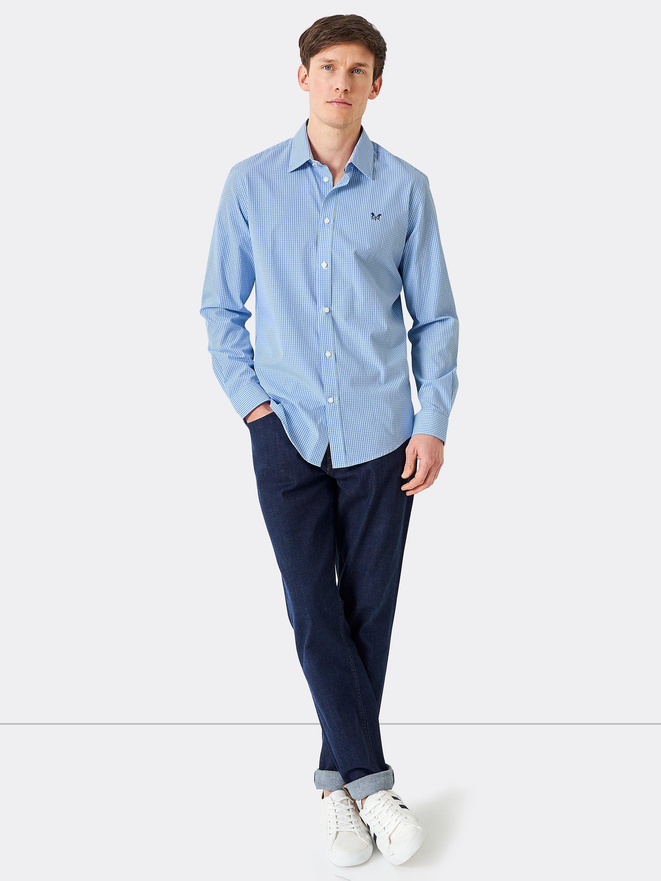 Product image 3 of 5, which shows Crew Clothing Slim Micro Gingham Shirt, Sky Blue, XS