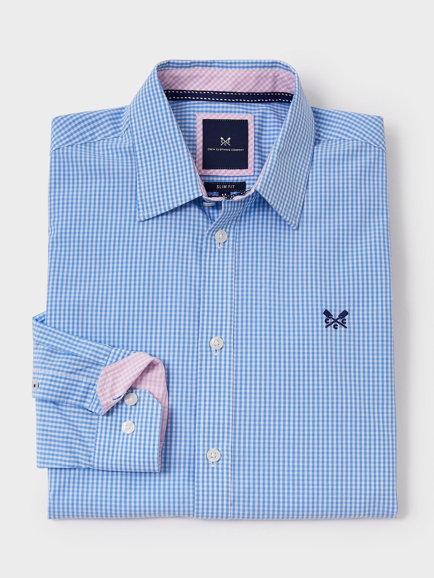 Product image 4 of 5, which shows Crew Clothing Slim Micro Gingham Shirt, Sky Blue, XS