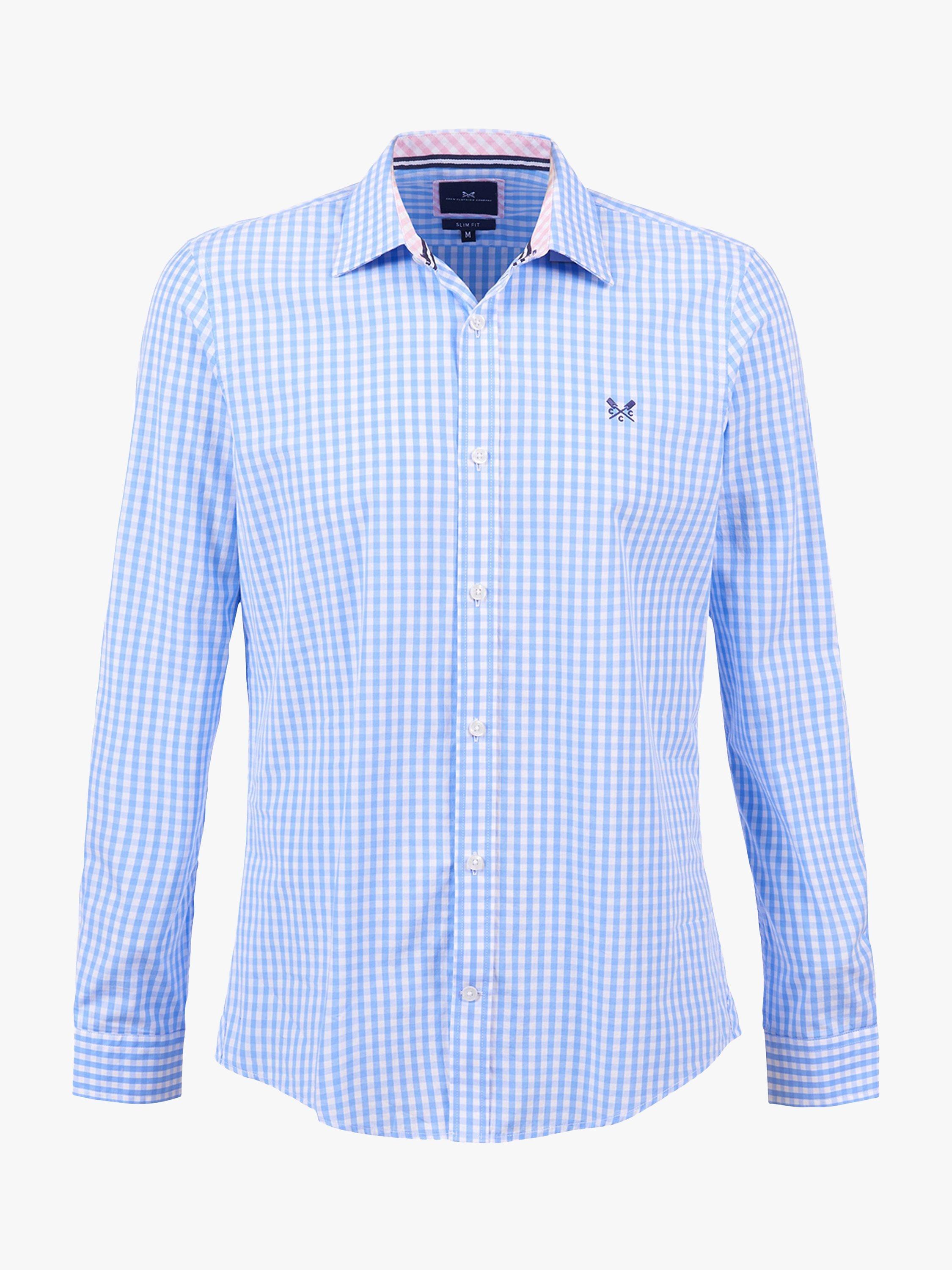 Product image 5 of 5, which shows Crew Clothing Slim Micro Gingham Shirt, Sky Blue, XS