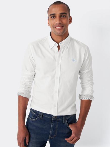 Crew Clothing Slim Fit Long Sleeve Oxford Shirt, White