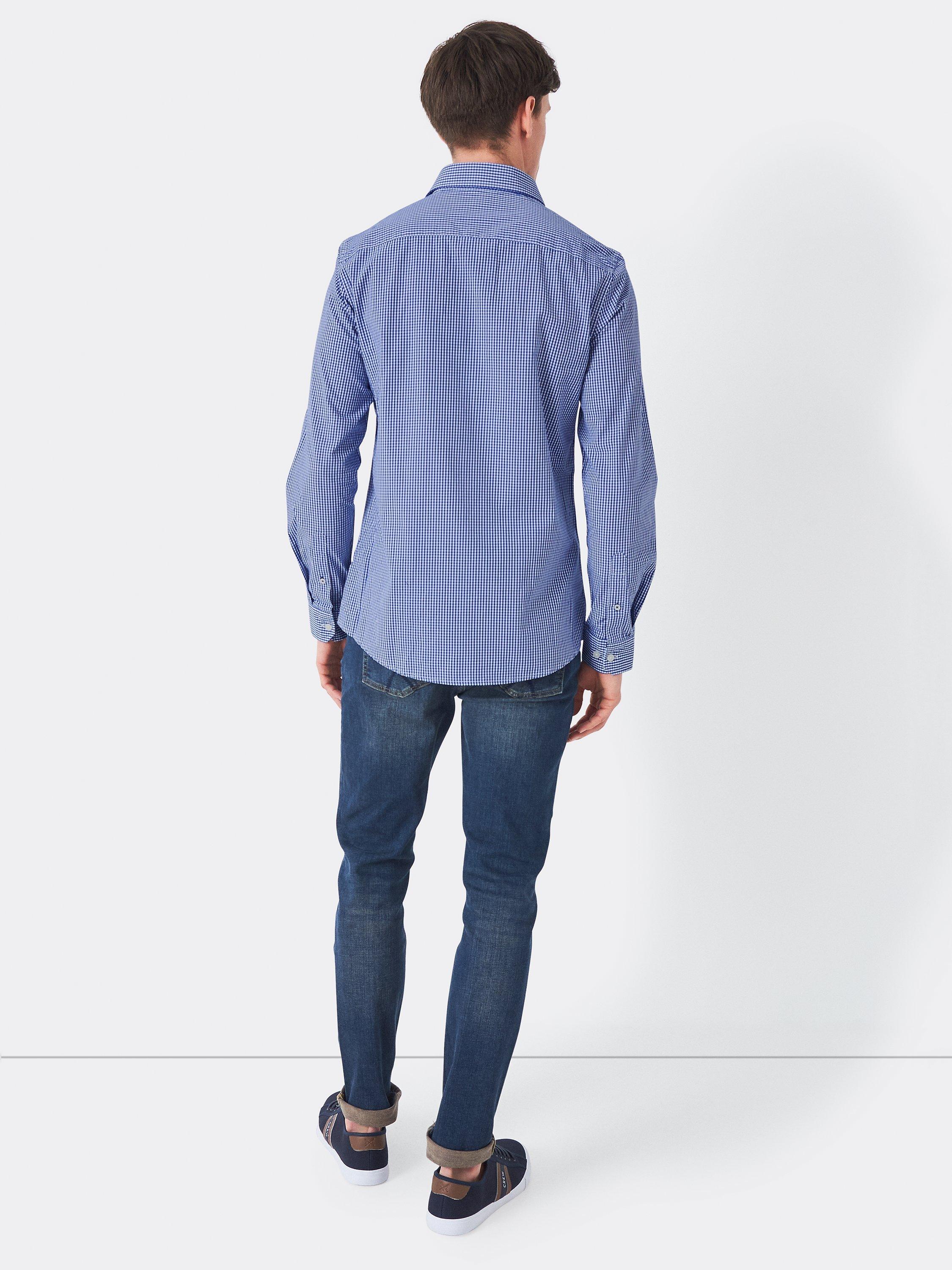 Product image 2 of 5, which shows Crew Clothing Slim Micro Gingham Shirt, Blue, XS