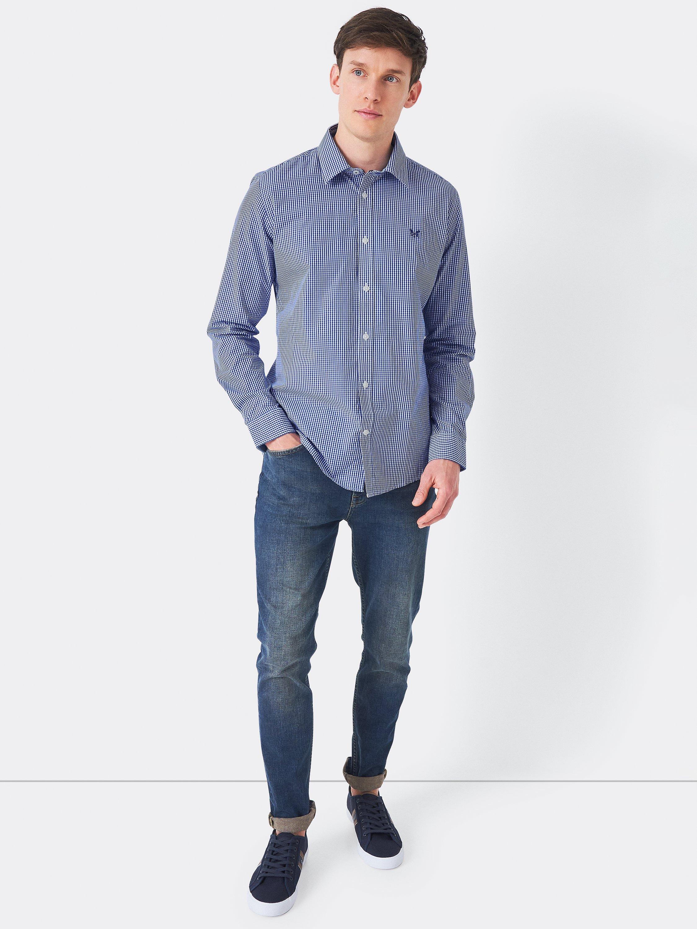 Product image 3 of 5, which shows Crew Clothing Slim Micro Gingham Shirt, Blue, XS