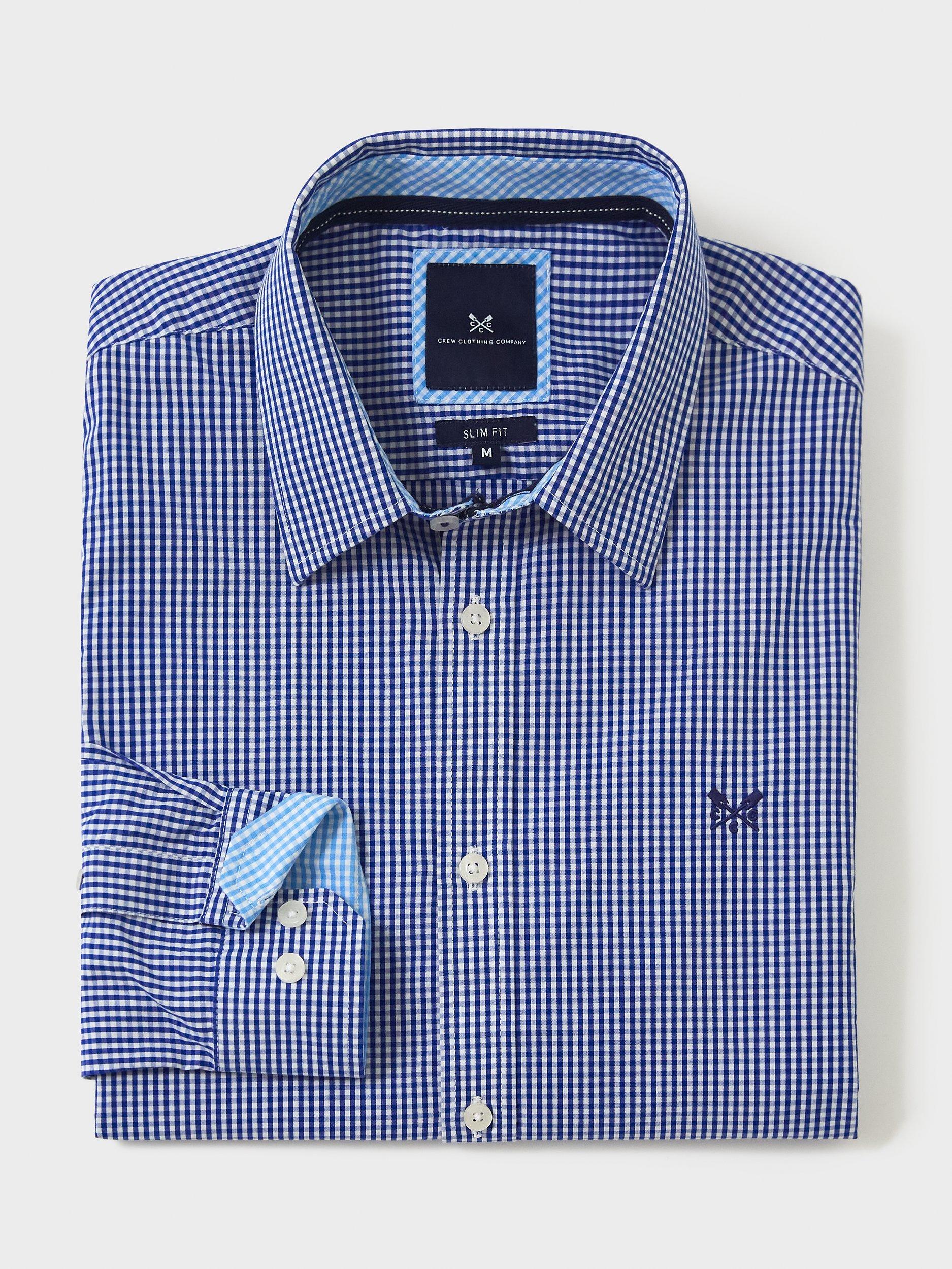 Product image 4 of 5, which shows Crew Clothing Slim Micro Gingham Shirt, Blue, XS