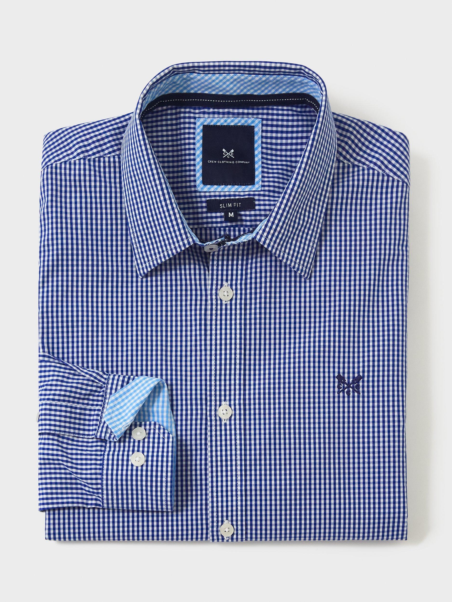 Crew Clothing Slim Micro Gingham Shirt, Blue, XS