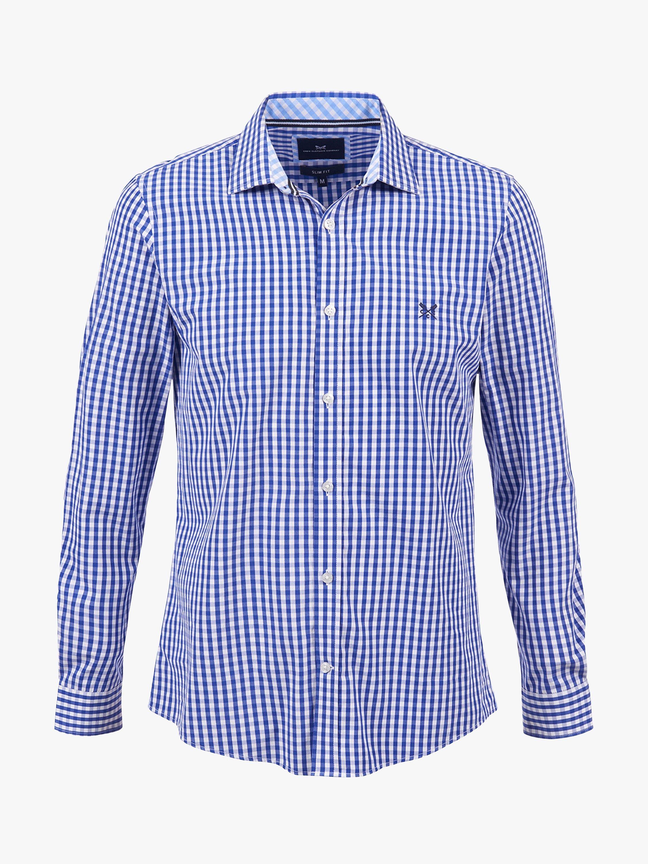 Crew Clothing Slim Micro Gingham Shirt, Blue, XS