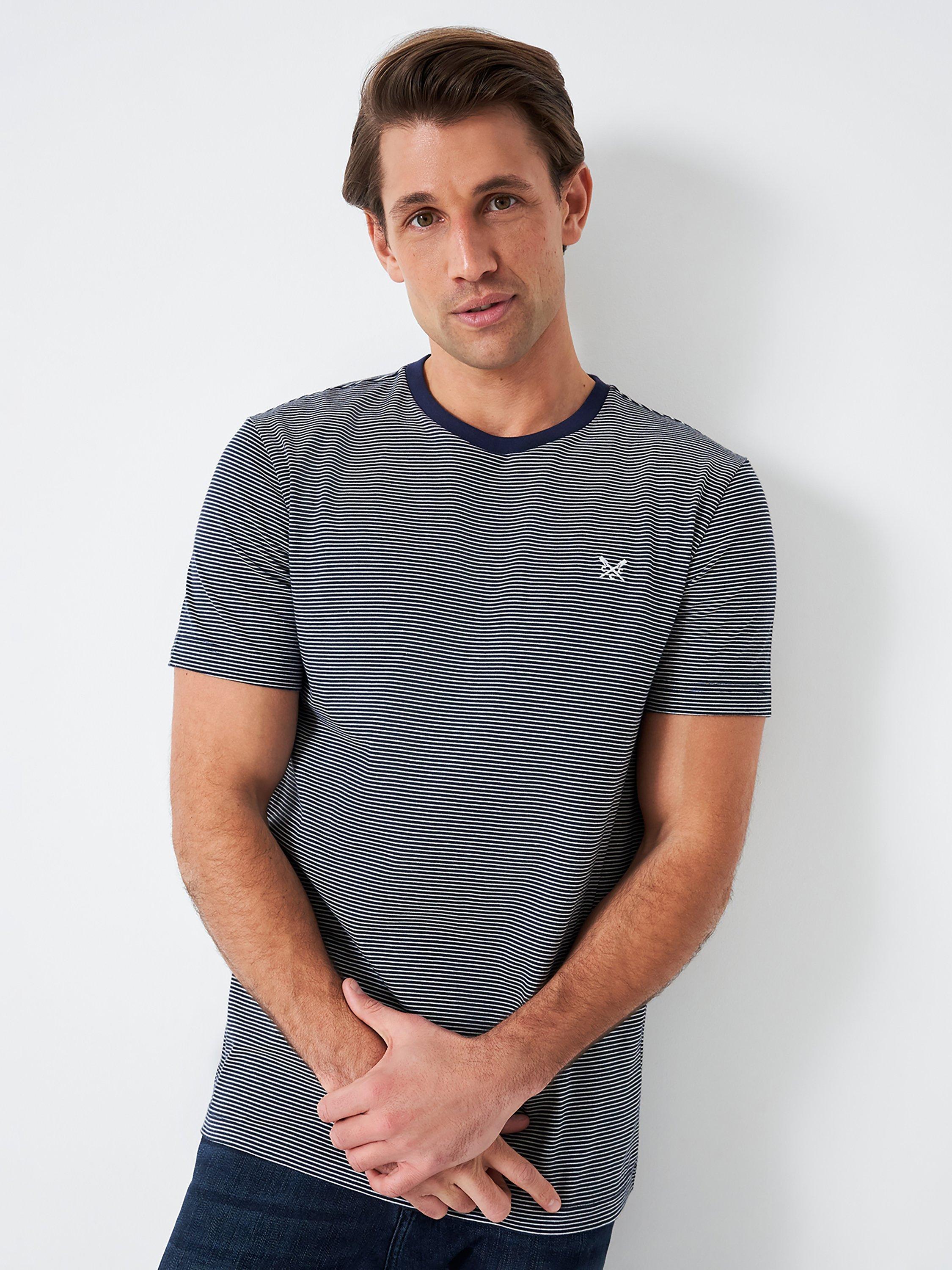 Crew Clothing Fine Stripe T-Shirt, Navy/White