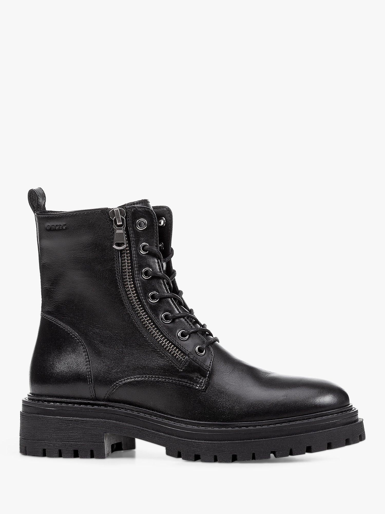 Geox Women s Iridea Leather Biker Boots Black Black