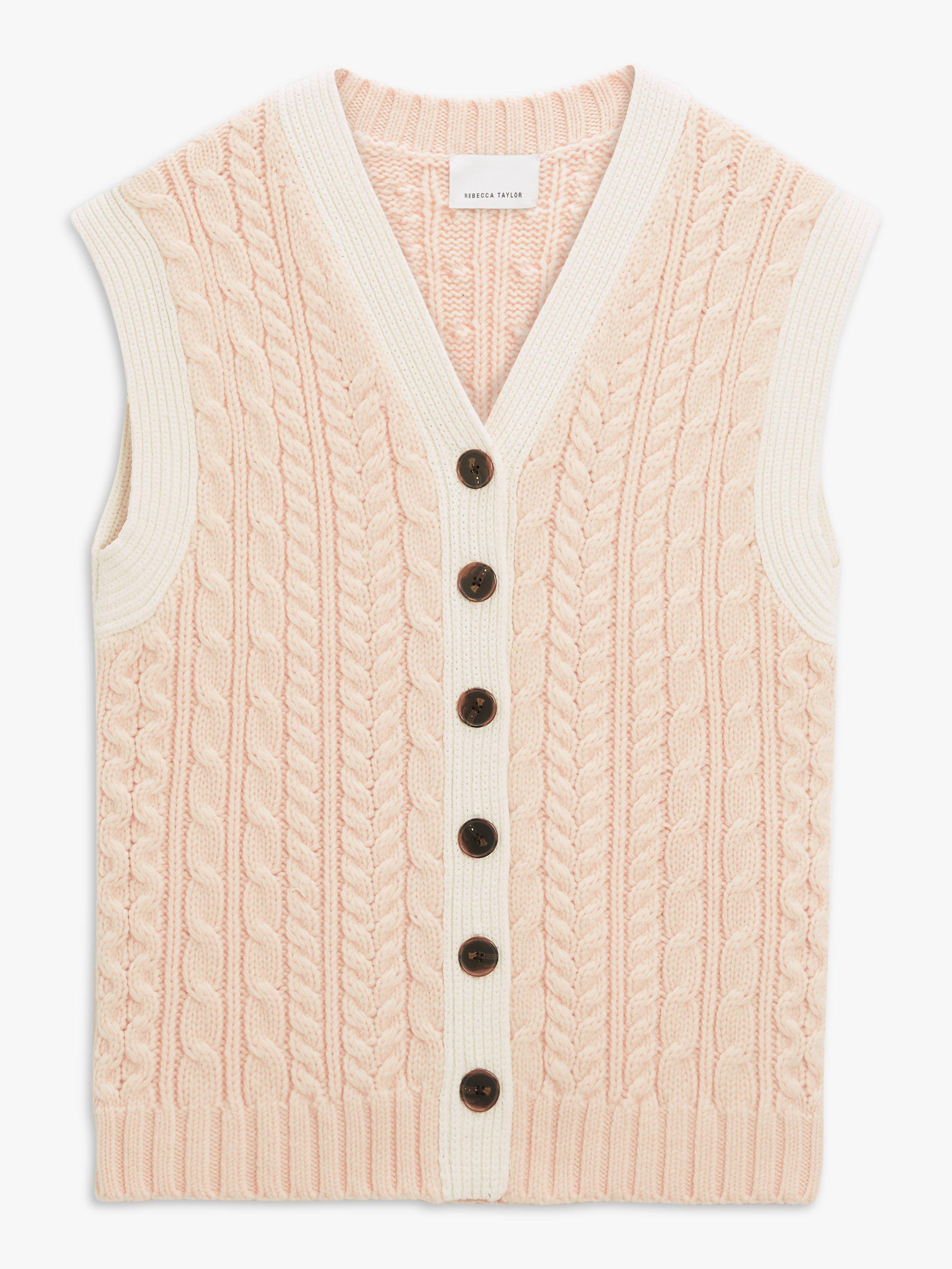 Rebecca Taylor Cable Knit Wool Vest Jumper, Pearl